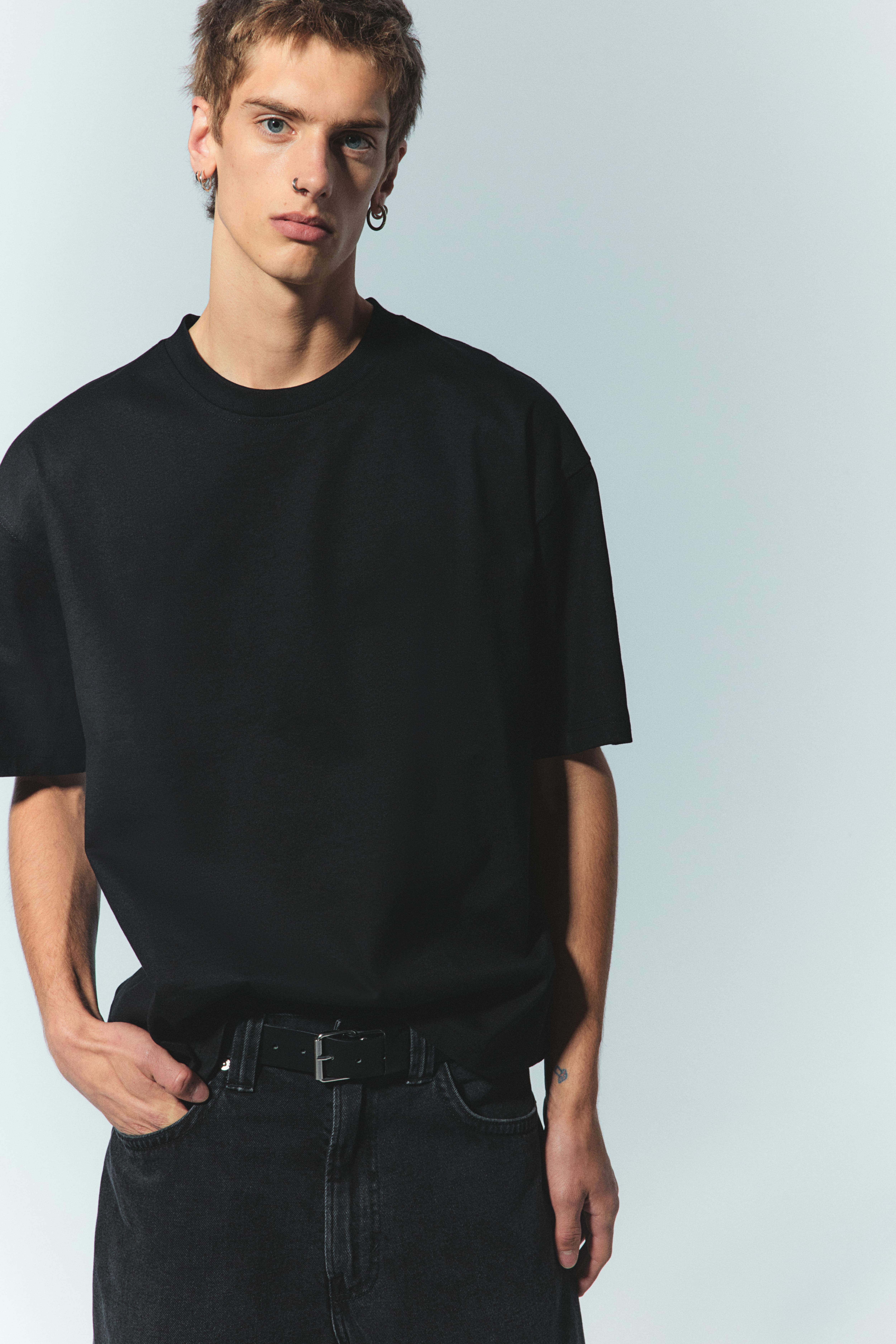 Oversized Fit Cotton T shirt Black Men H M US