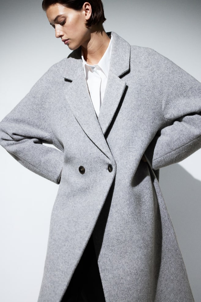 Double-breasted wool-blend coat - Light grey/Light beige/Black/Checked/Black/dc - 5