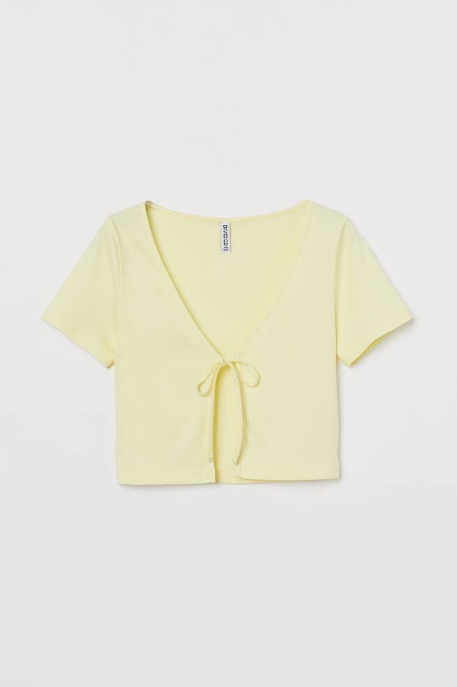 Tie-front ribbed top - Light yellow - 1