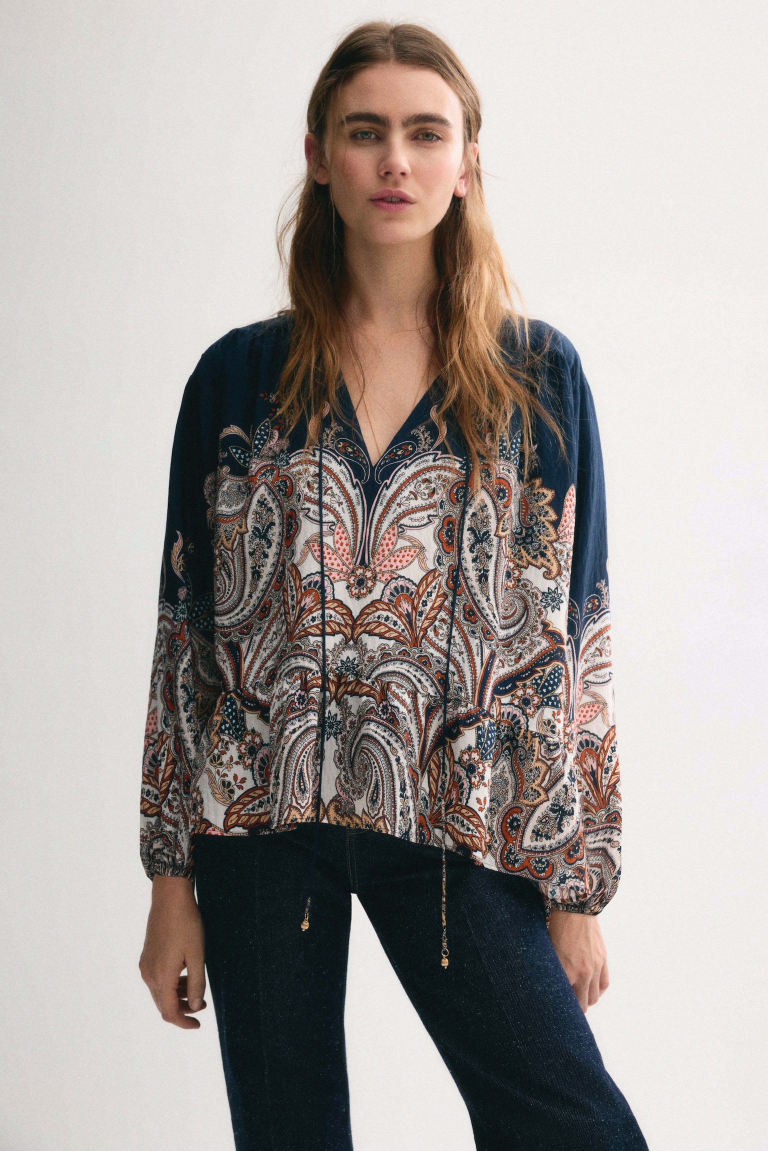 Oversized blouse - Dark blue/Paisley pattern - 3
