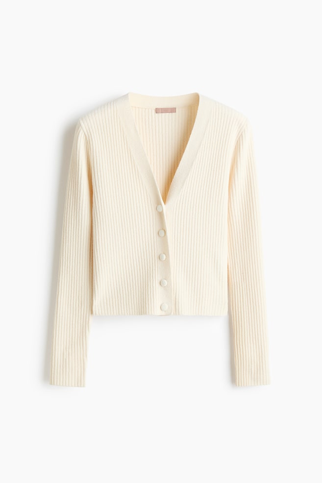 Rib Knit Cardigan - Cream - 1