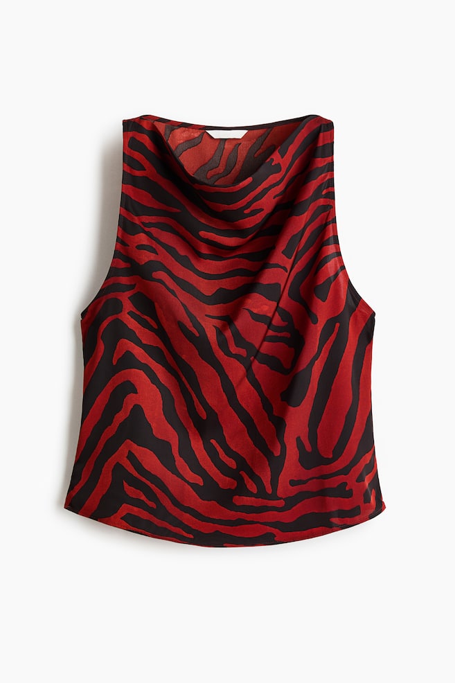 Top de satín con cuello drapeado - Rojo teja/Estampado de cebra - 1