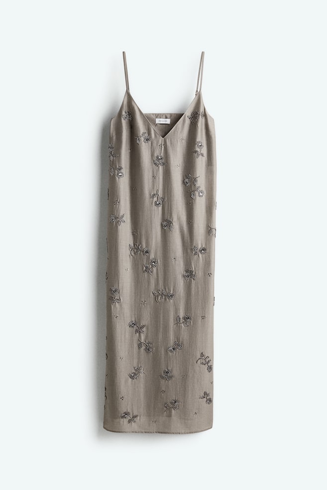 Robe ornée de perles fantaisie - Gris clair - 1