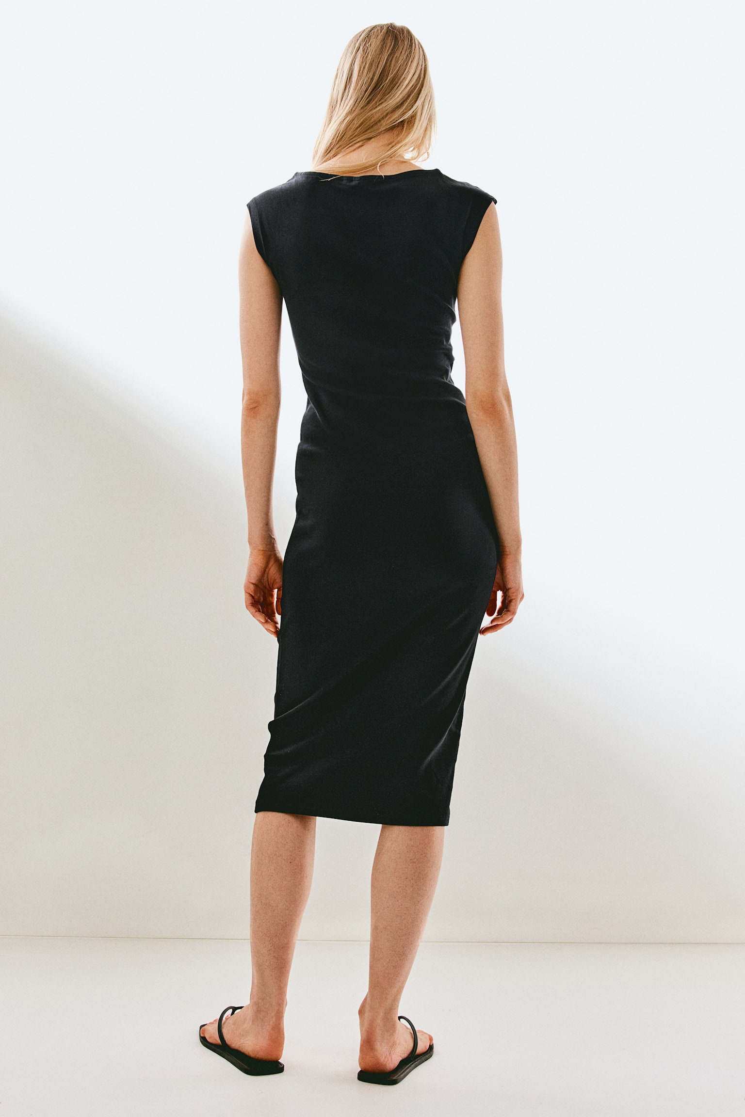 Boat Neck Jersey Dress - Black/Dark grey/Beige - 6