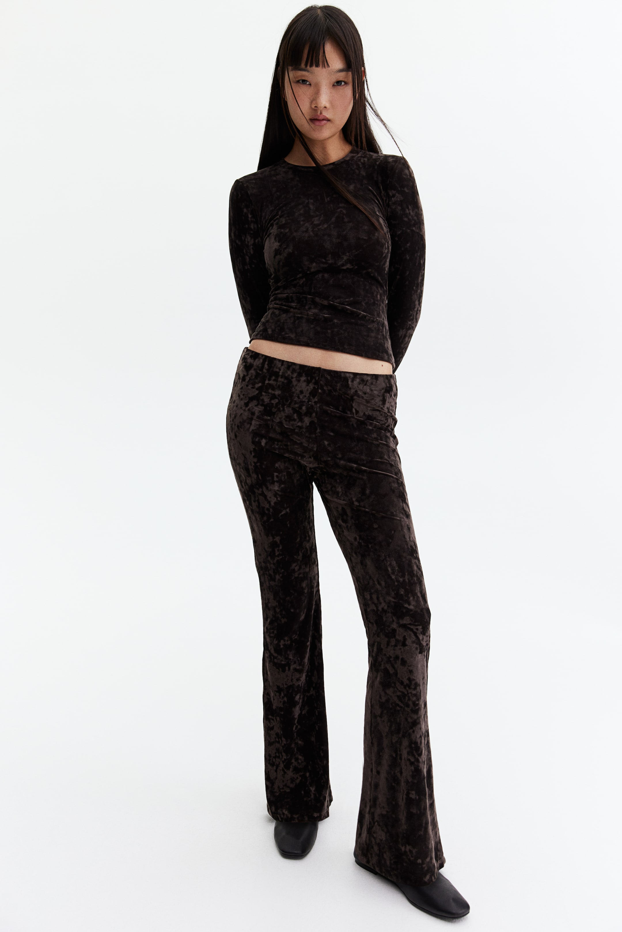 Flared Crushed-Velour Leggings