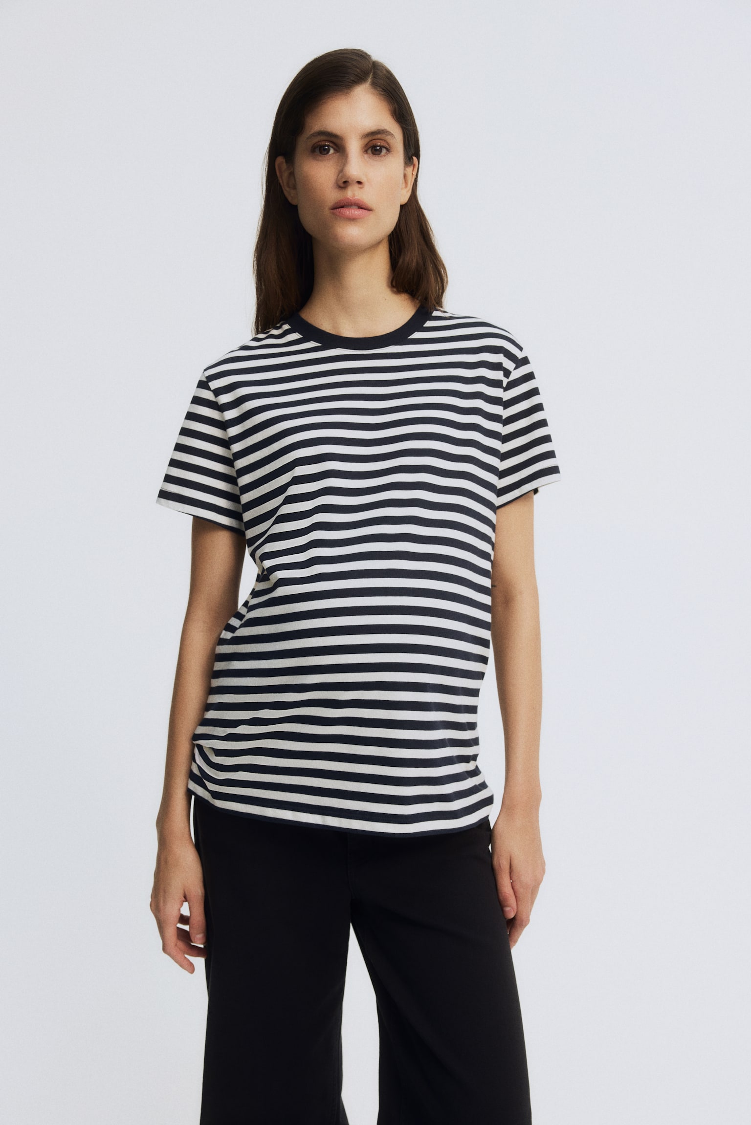 MAMA Cotton T-shirt - White/Navy blue striped/White/Dark brown/White/Black - 3