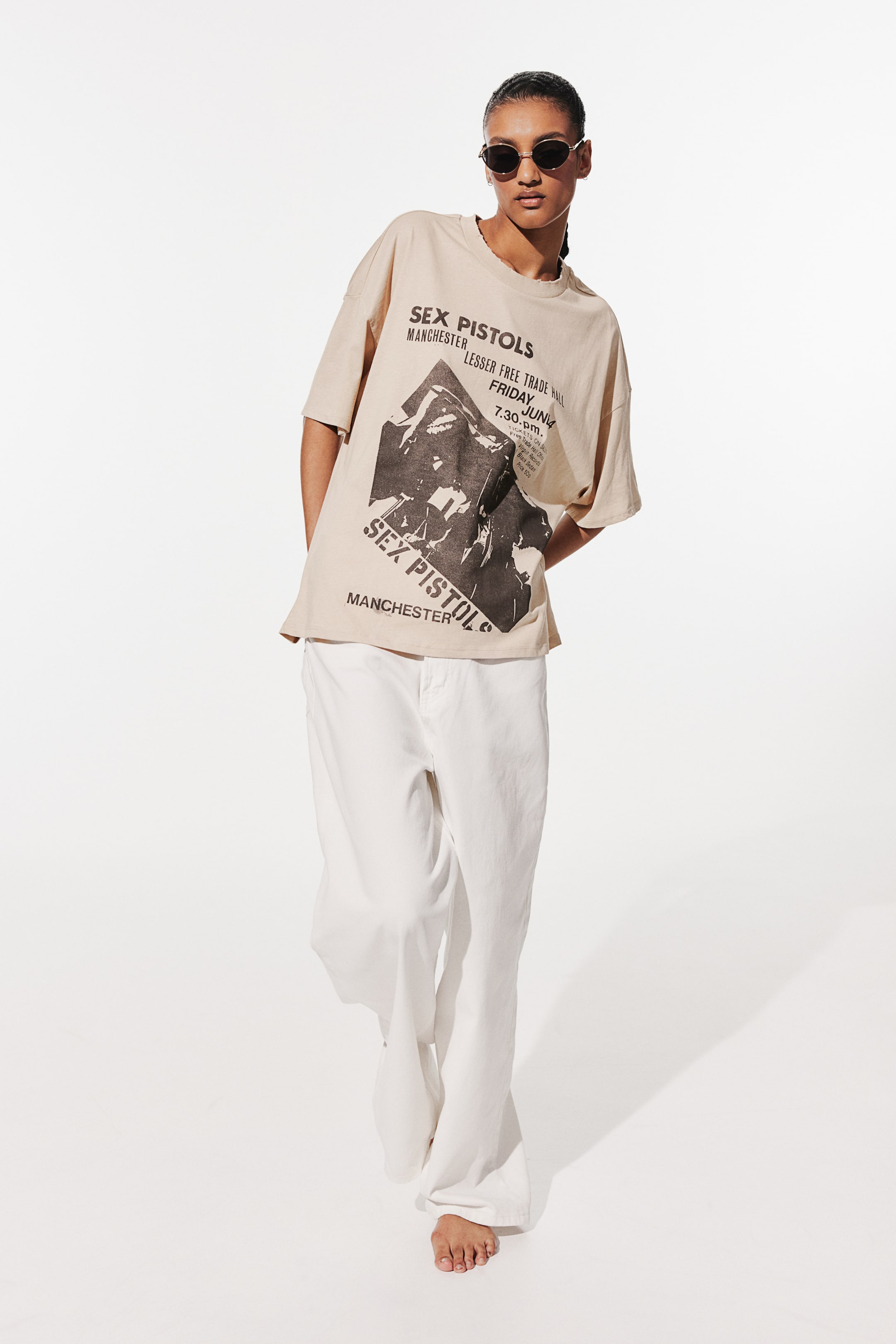 Oversized Printed T Shirt Light Beige Sex Pistols Ladies Handm Us