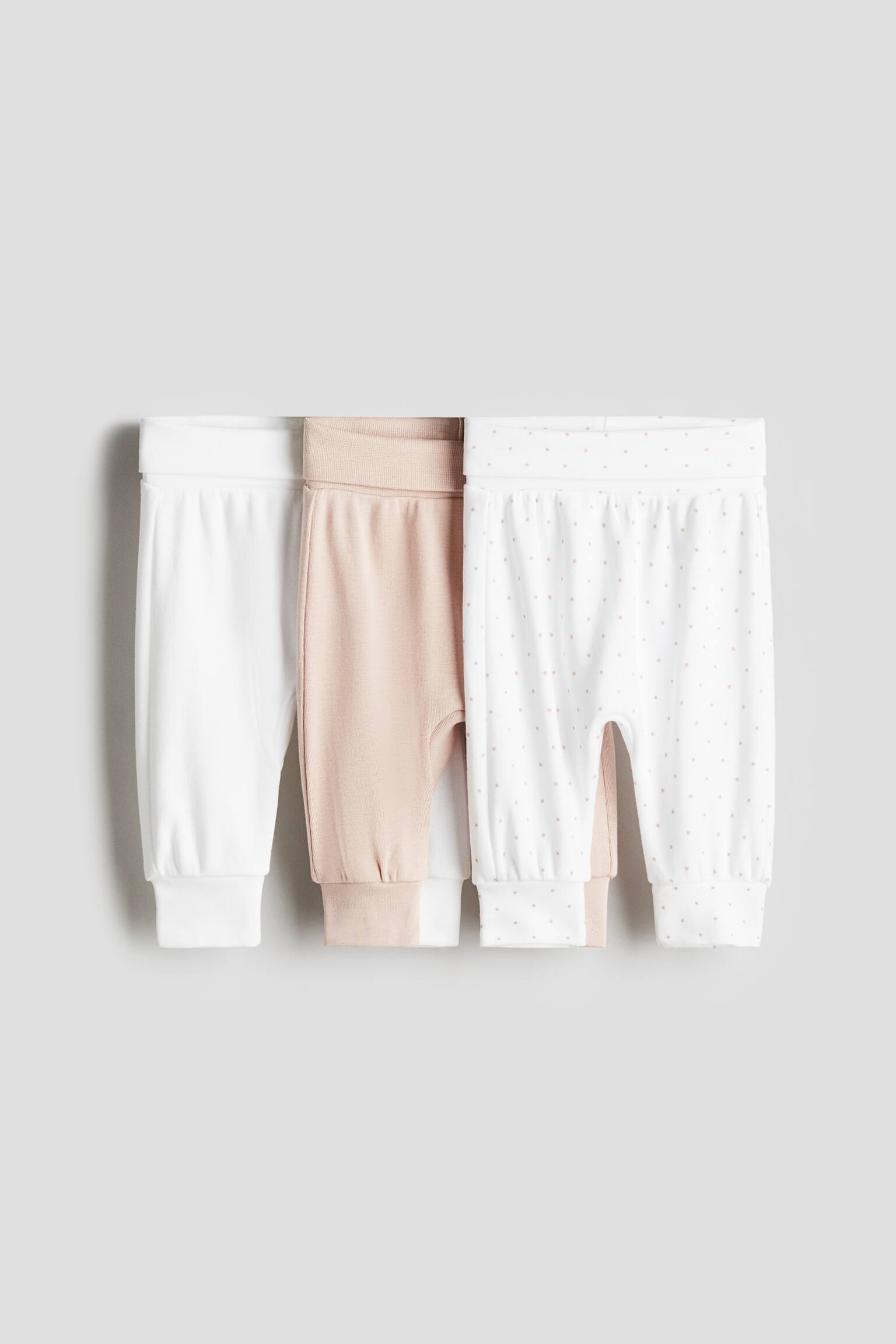 3-pack foldover-waist trousers - ライトダスティピンク／ドット/ライトベージュメランジ／ナチュラルホワイト/ブルー／ストライプ/ライトブルー／ボーダー - 1