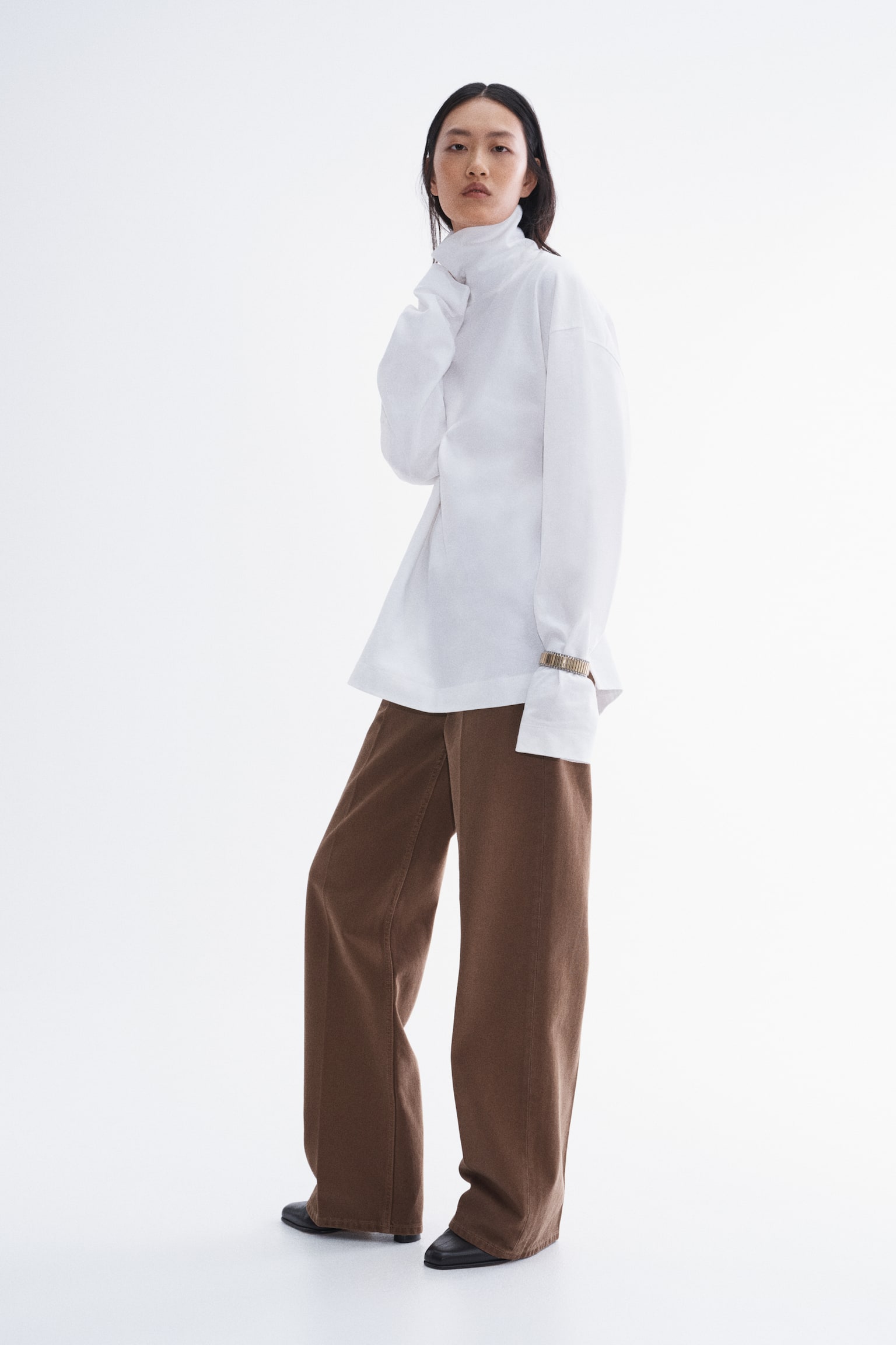 Turtleneck cotton top - White/Black - 1