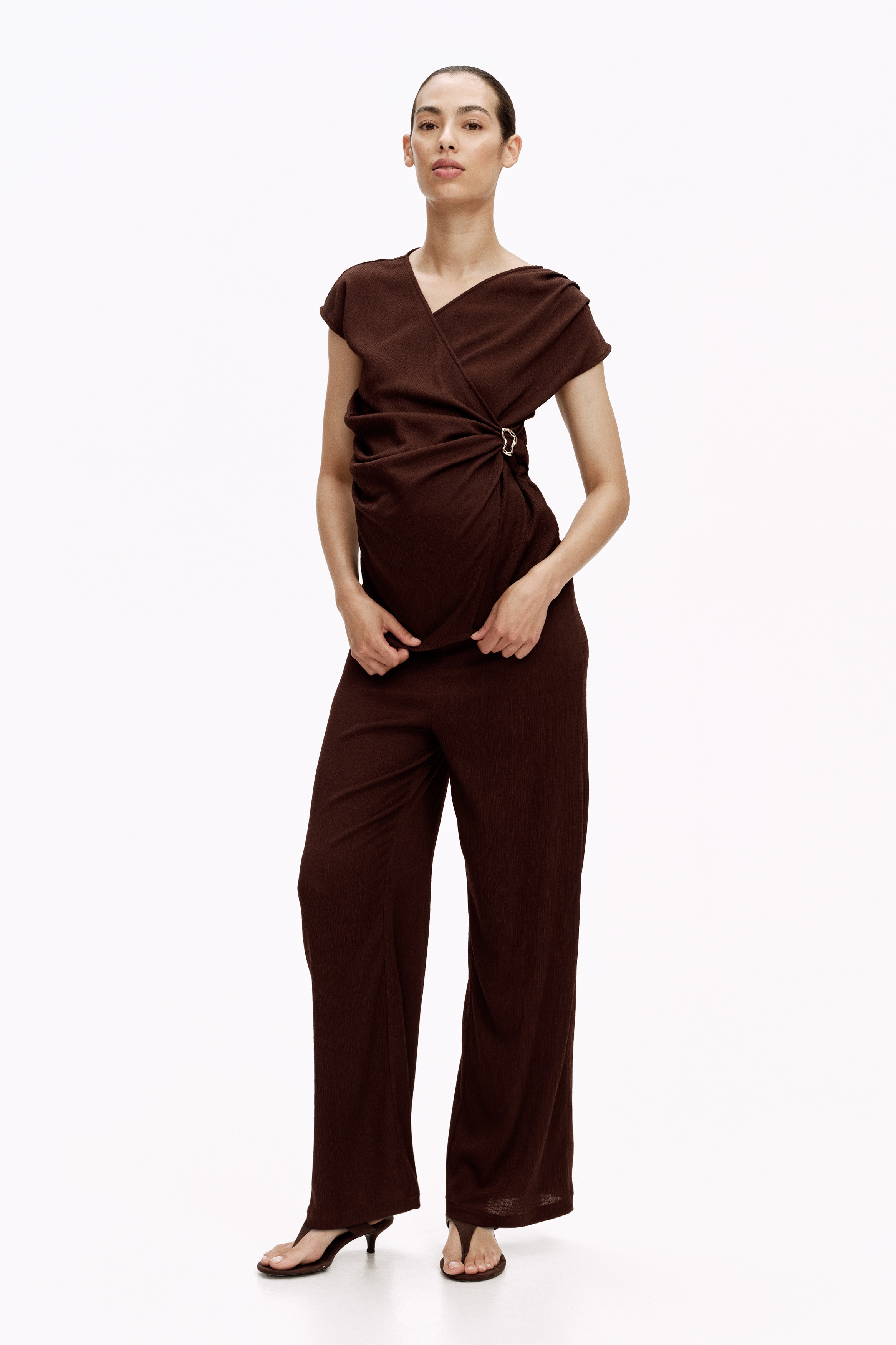 ルームウェア・パジャマ House on the Hill Parent Pants Brown M Women's Dark brown MAMA 2-Piece Crinkled Jersey Set | H&M US