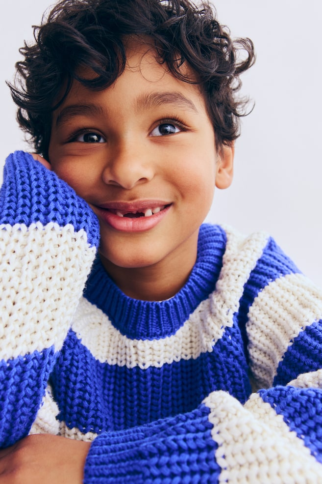 Rib-Knit Cotton Sweater - Blue/white - 4