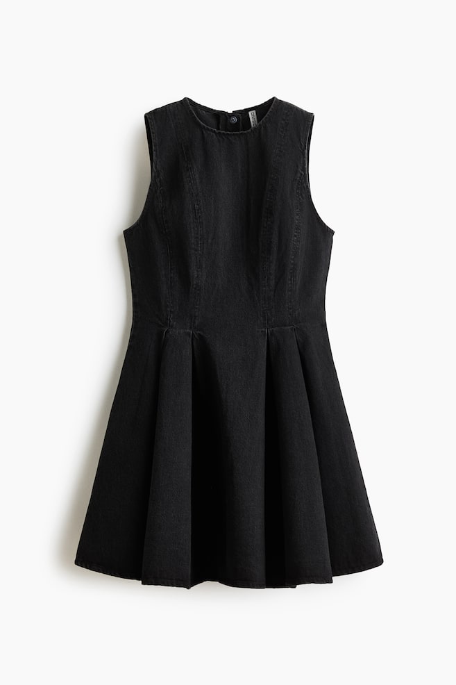 Flared-Skirt Denim Dress - Washed black - 1