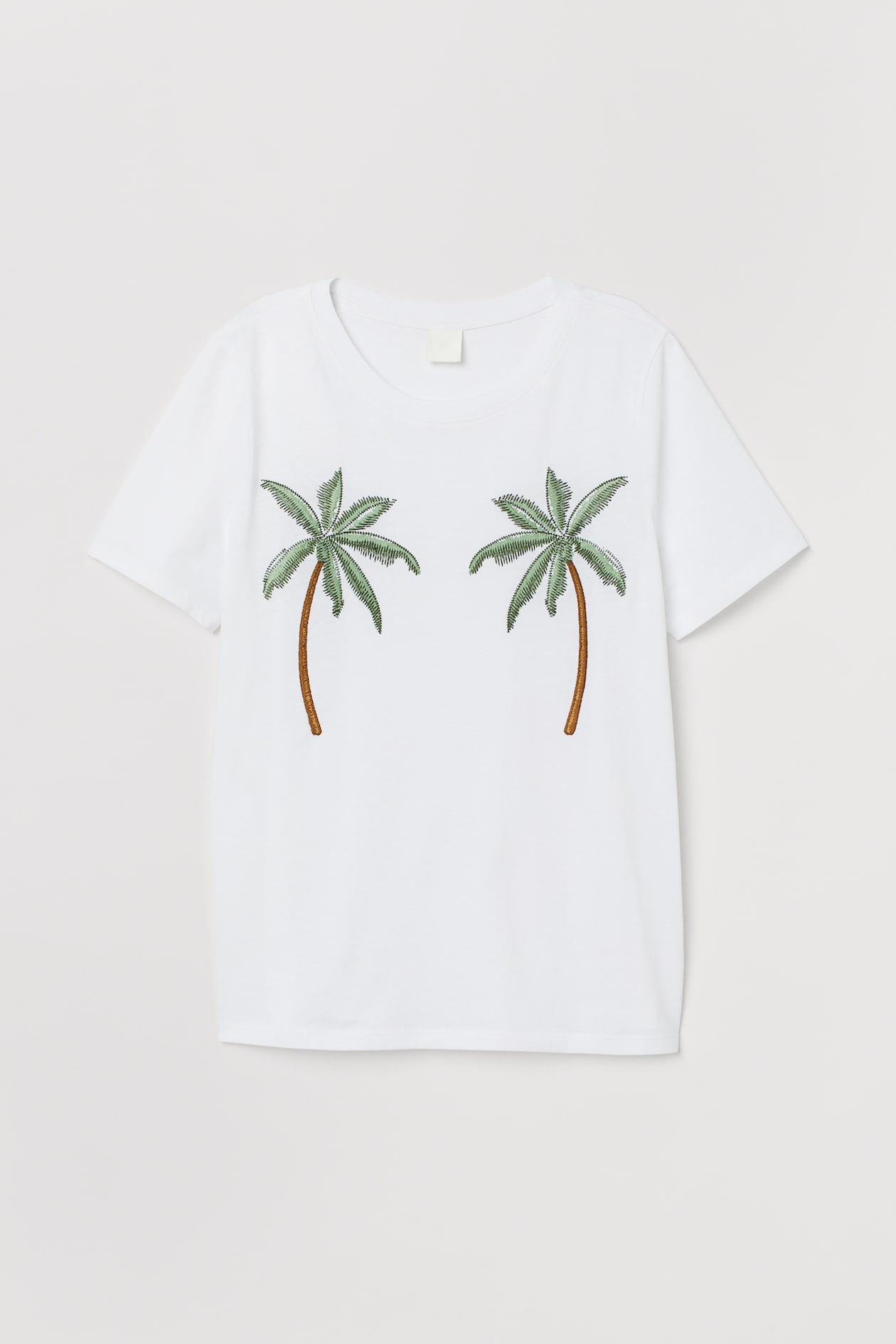 T-shirt - Round Neck - Short sleeve - White/palm trees - Ladies | H&M US