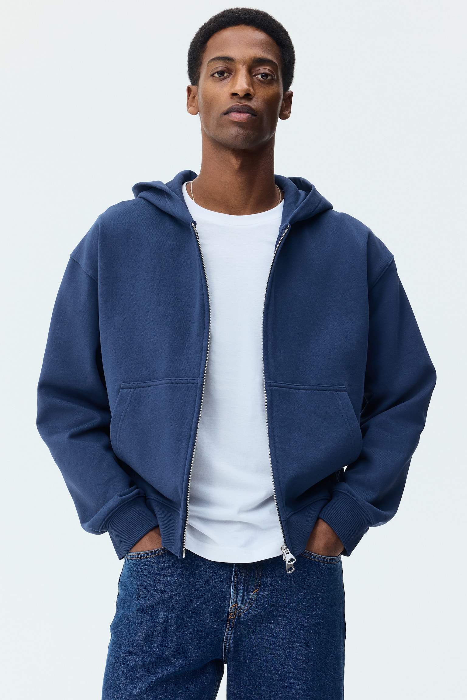 Loose Fit Boxy-style zip-through hoodie - Blue/Black/Burgundy/Grey marl/Beige - 1