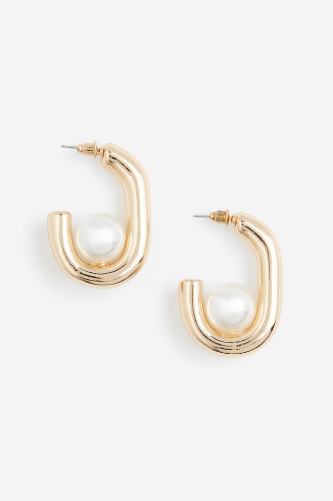 Bead-detail hoop earrings - Gold-coloured - 1