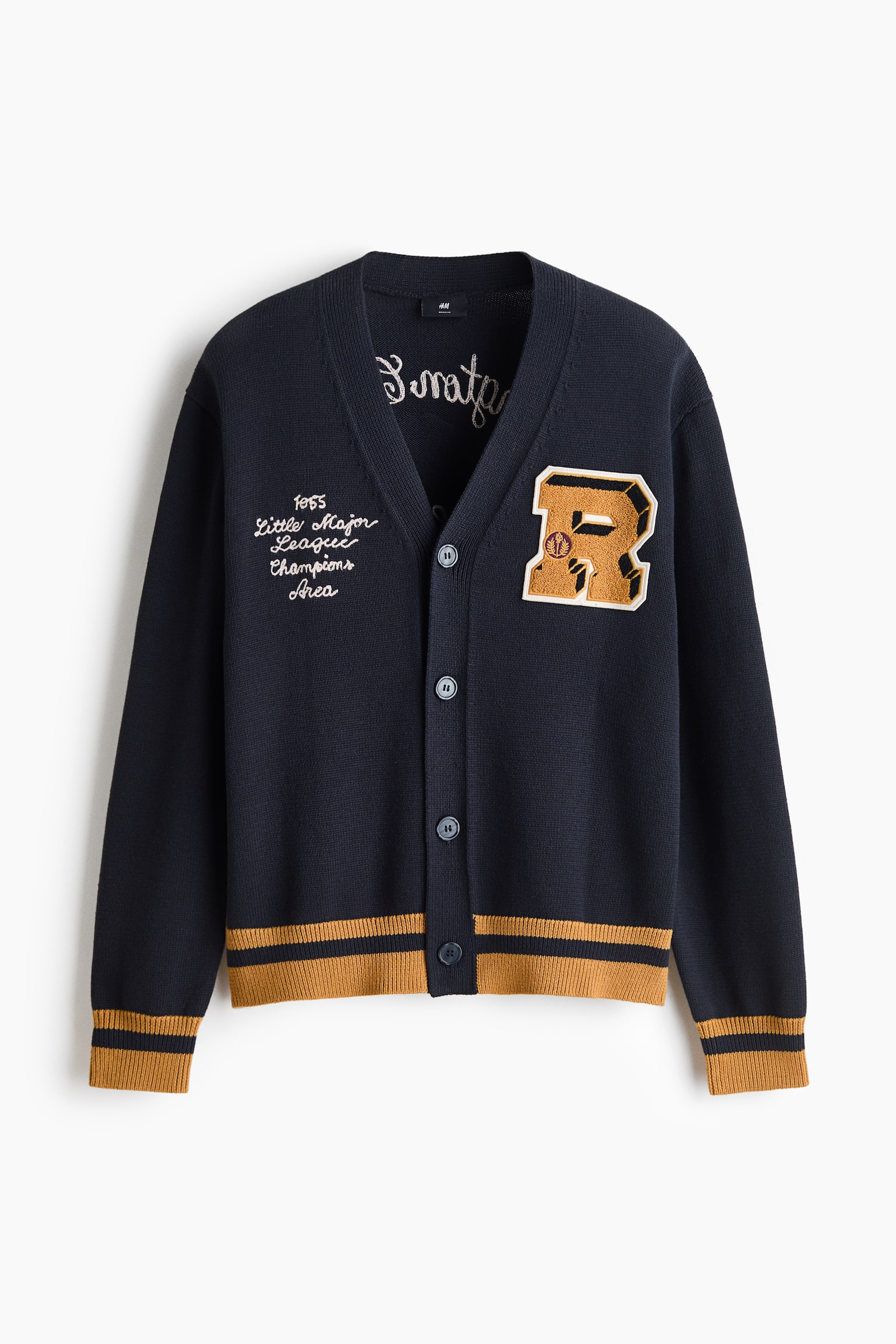 Мужской кардиган H&M Regular-Fit Embroidered, цвет: Тёмно-синий — фото 1