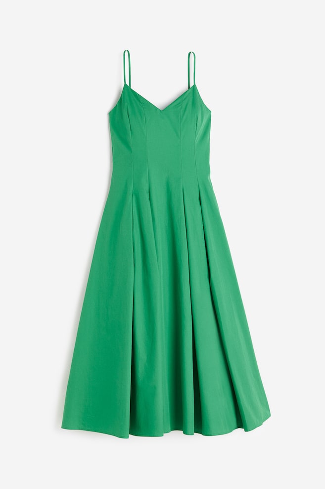 Pleated cotton dress - Green/Black - 2