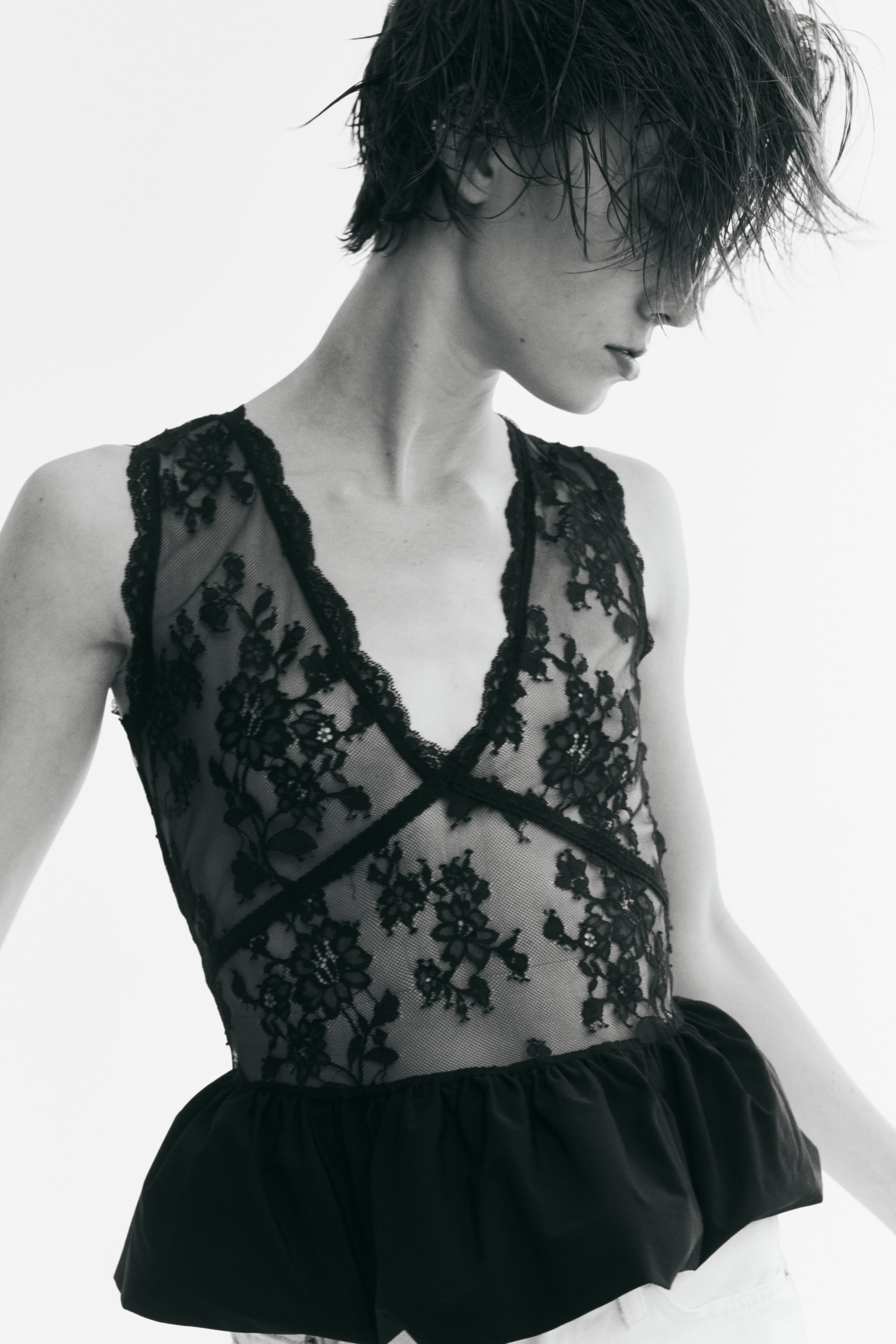 Dual-Fabric Peplum Top