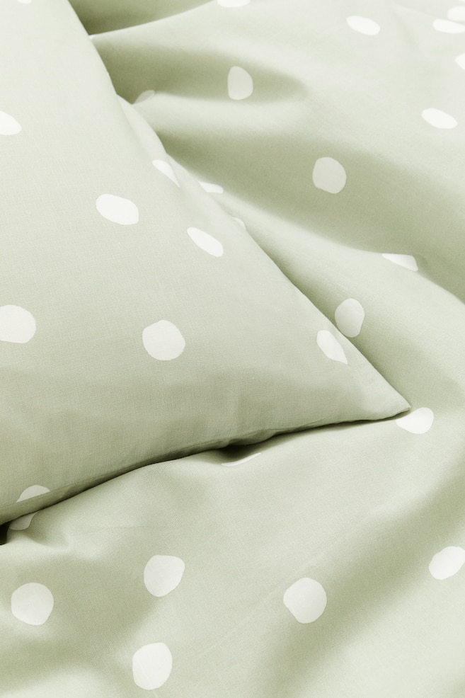 Enkelt sengesett i bomull - Lys grønn/Prikket - 2