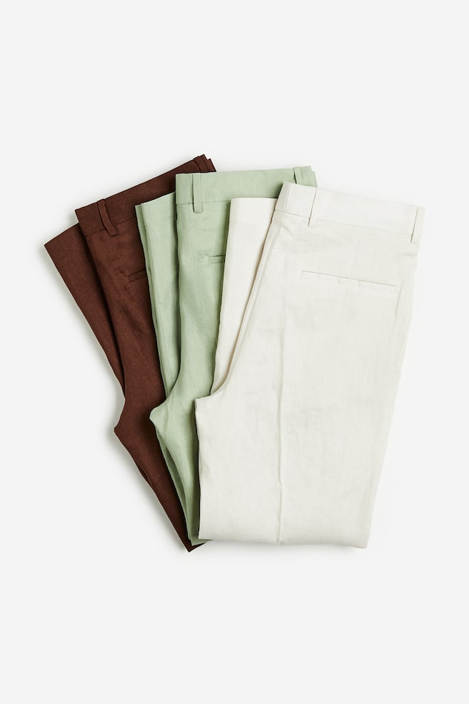 Regular Fit Dressbukse i lin - Lys beige/Pistasjgrønn/Brun - 8