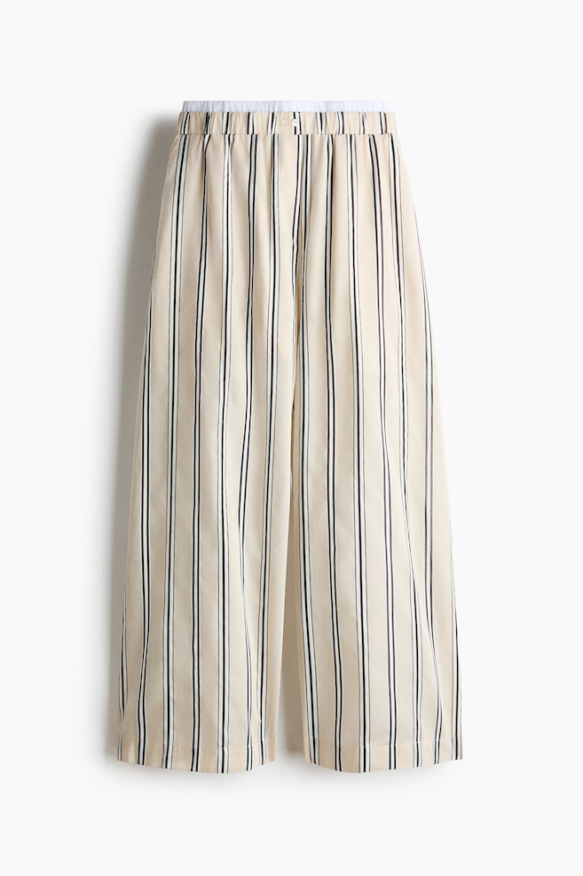 Pantalón con cintura elástica doble - Beige claro/Rayas - 1