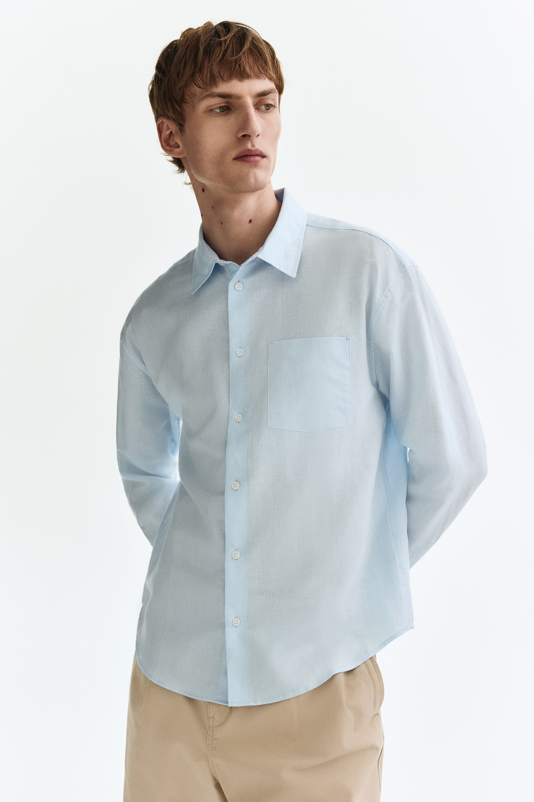 View larger image: Relaxed-Fit Linen-Blend Shirt - Light blue - Men | H&M US 1