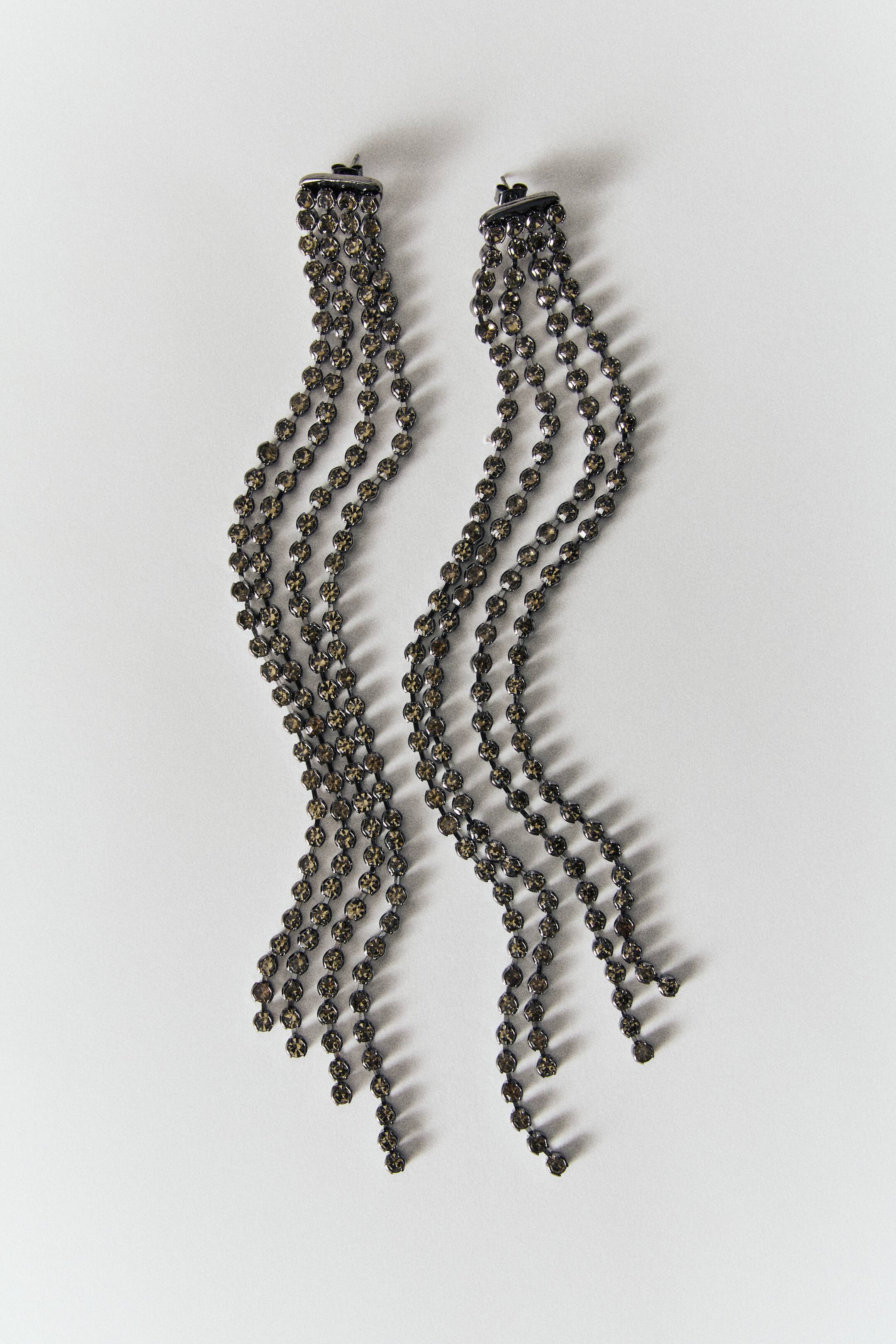 View larger image: Long rhinestone earrings - Silver-coloured/Dark brown - Ladies | H&M 1