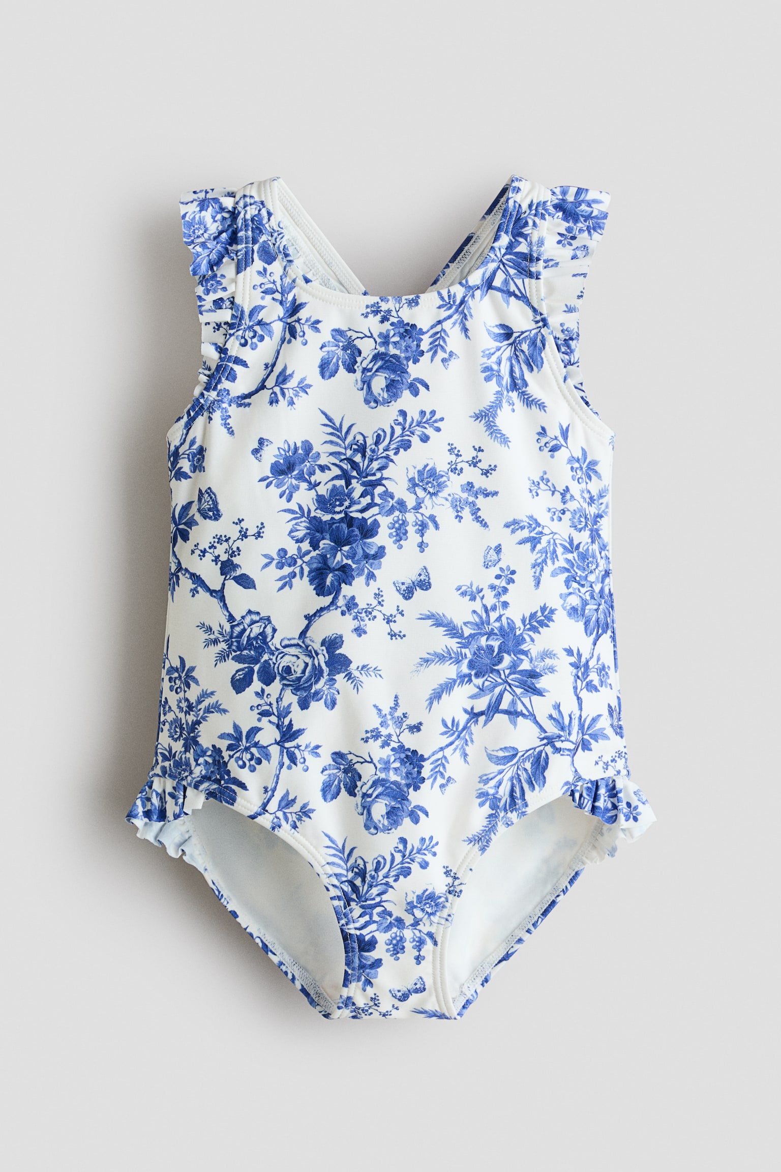 Maillot de bain à motif avec bords volantés - Blanc/fleuri
