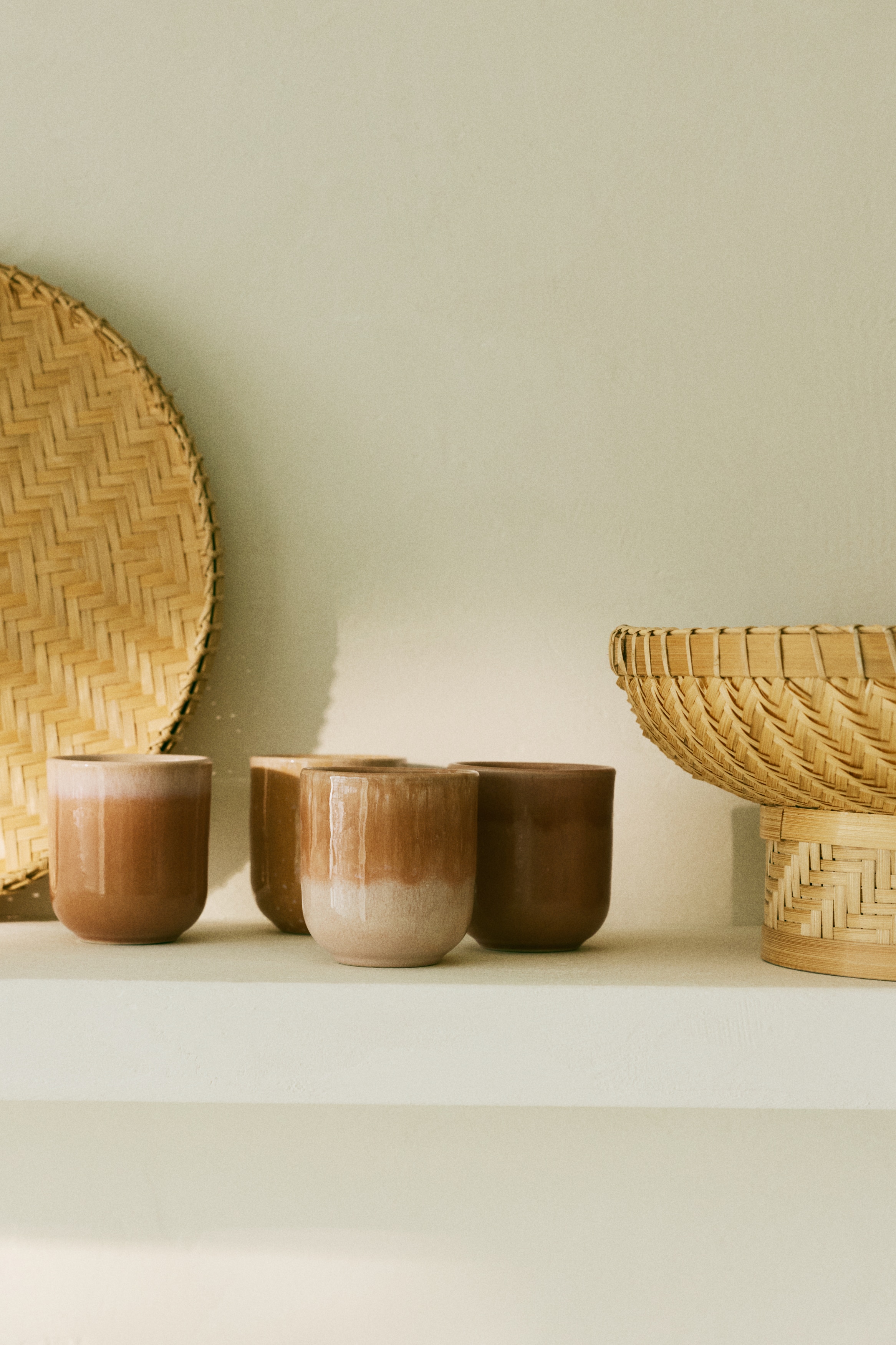 4 db-os kőkerámia bögre szett - Narancssárga/Világosszürke/bézs/Dark green