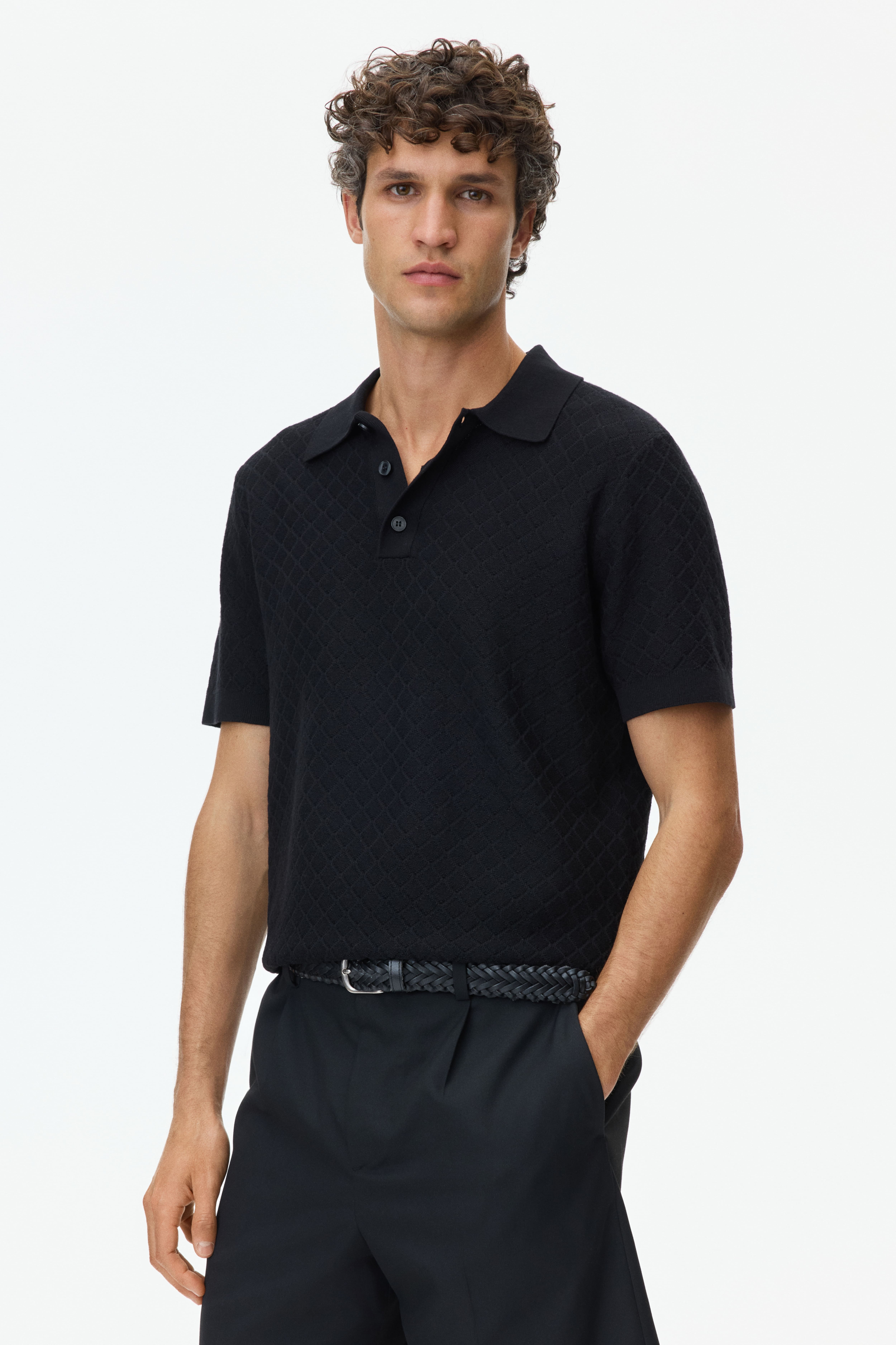 Slim-Fit Textured-Knit Polo Shirt