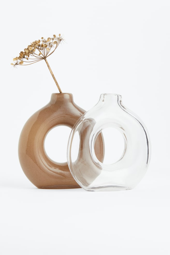 Vase en verre - Verre transparent/Beige foncé - 3