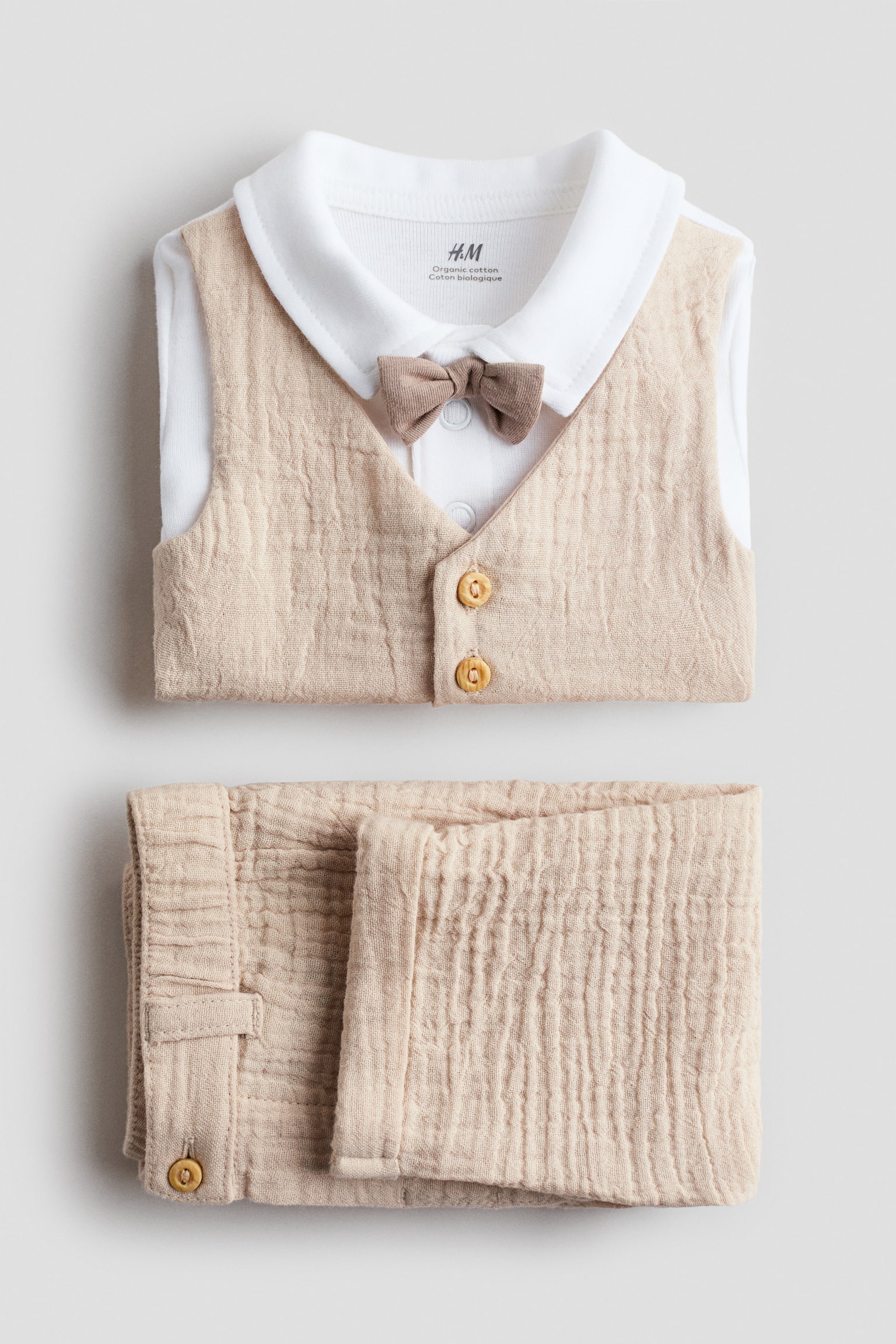 סט 2 חלקים חגיגי - בז' בהיר/לבן - 2