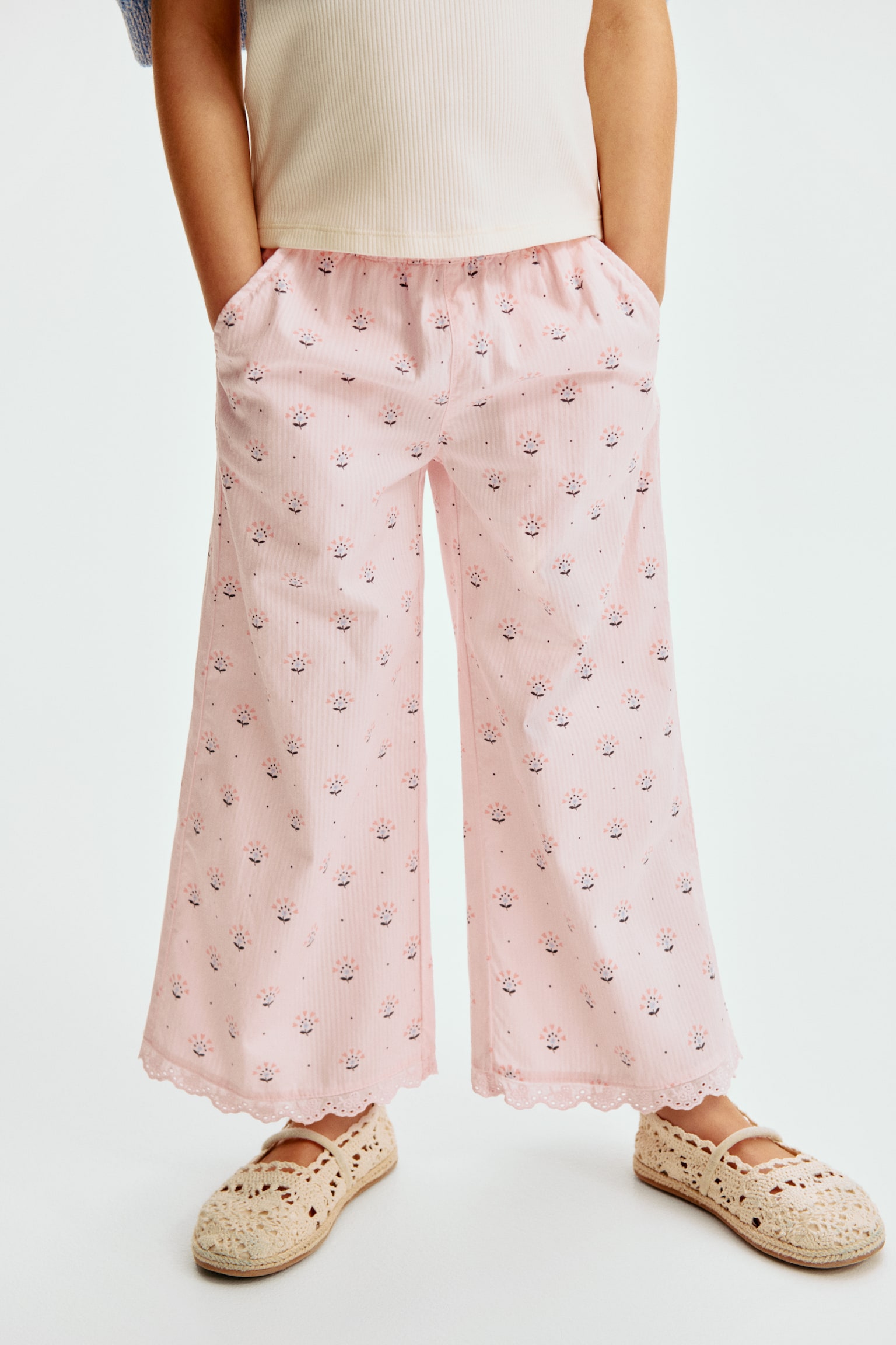 Lace-trimmed seersucker trousers - 3