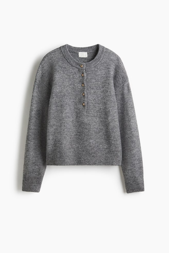 Button Top Sweater - Grey marle/Light beige marle - 1