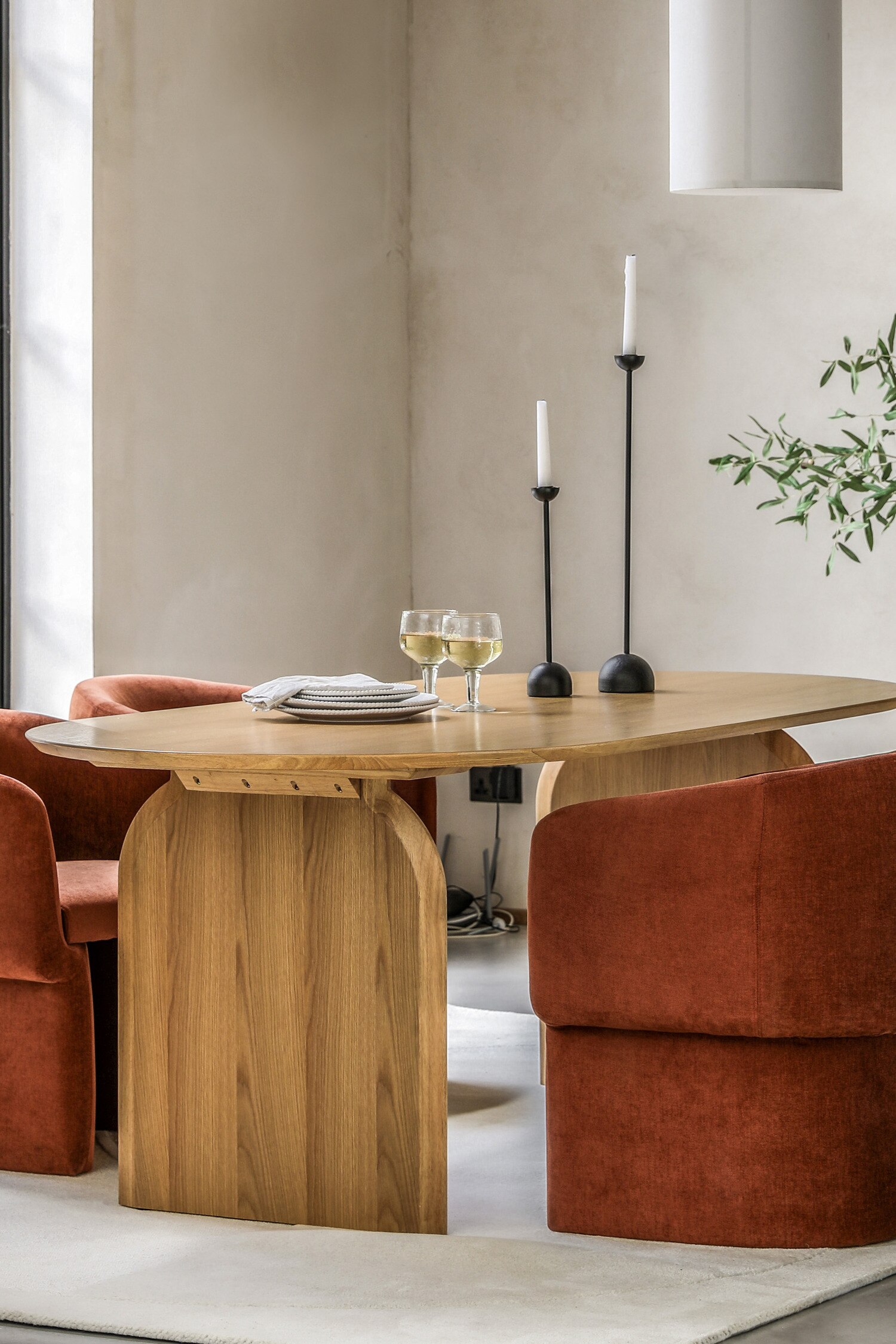 Geometric Shaped Leg Dining Table - Natural