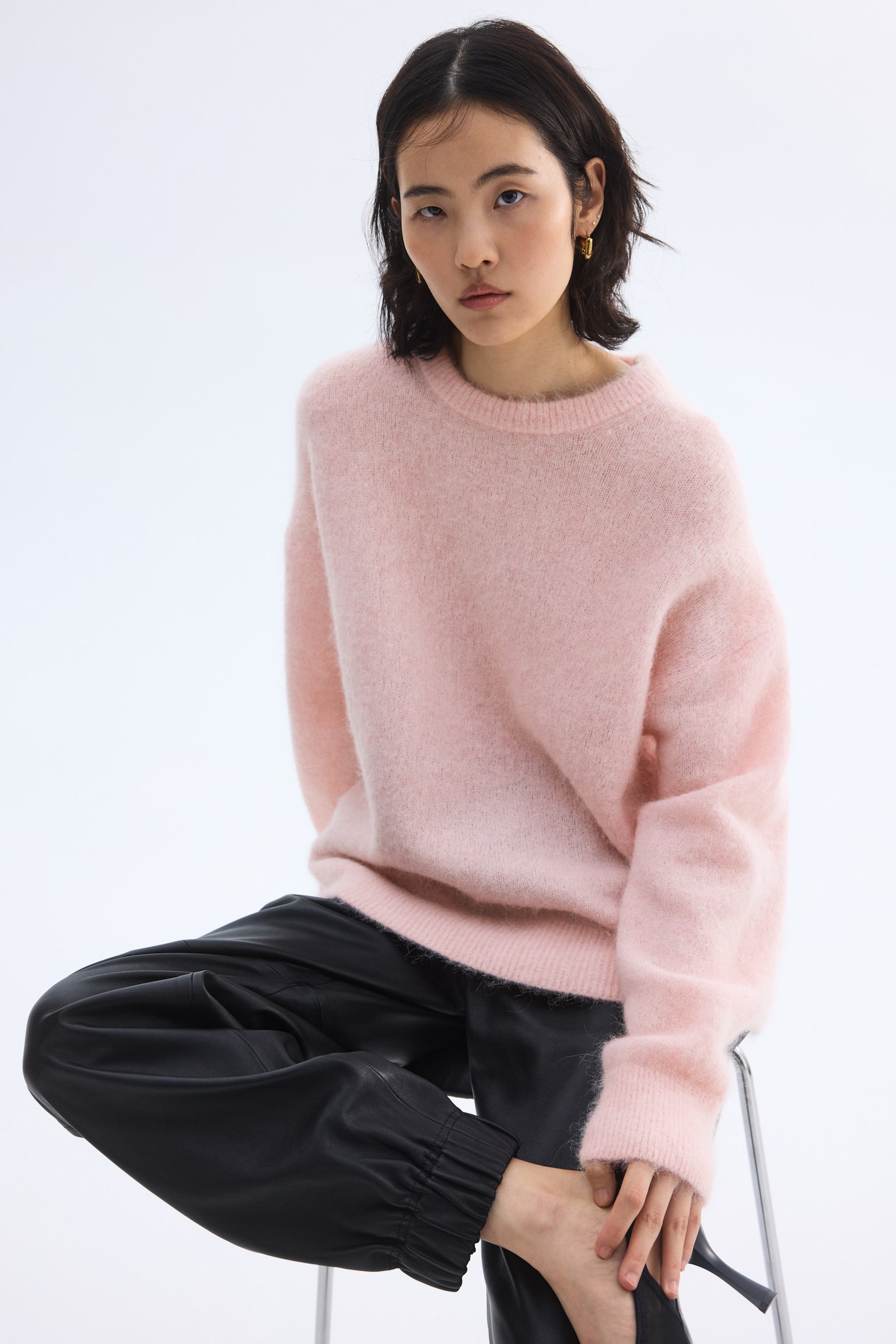 Oversized alpaca-blend jumper - Light pink/Brown/Light greige marl - 3
