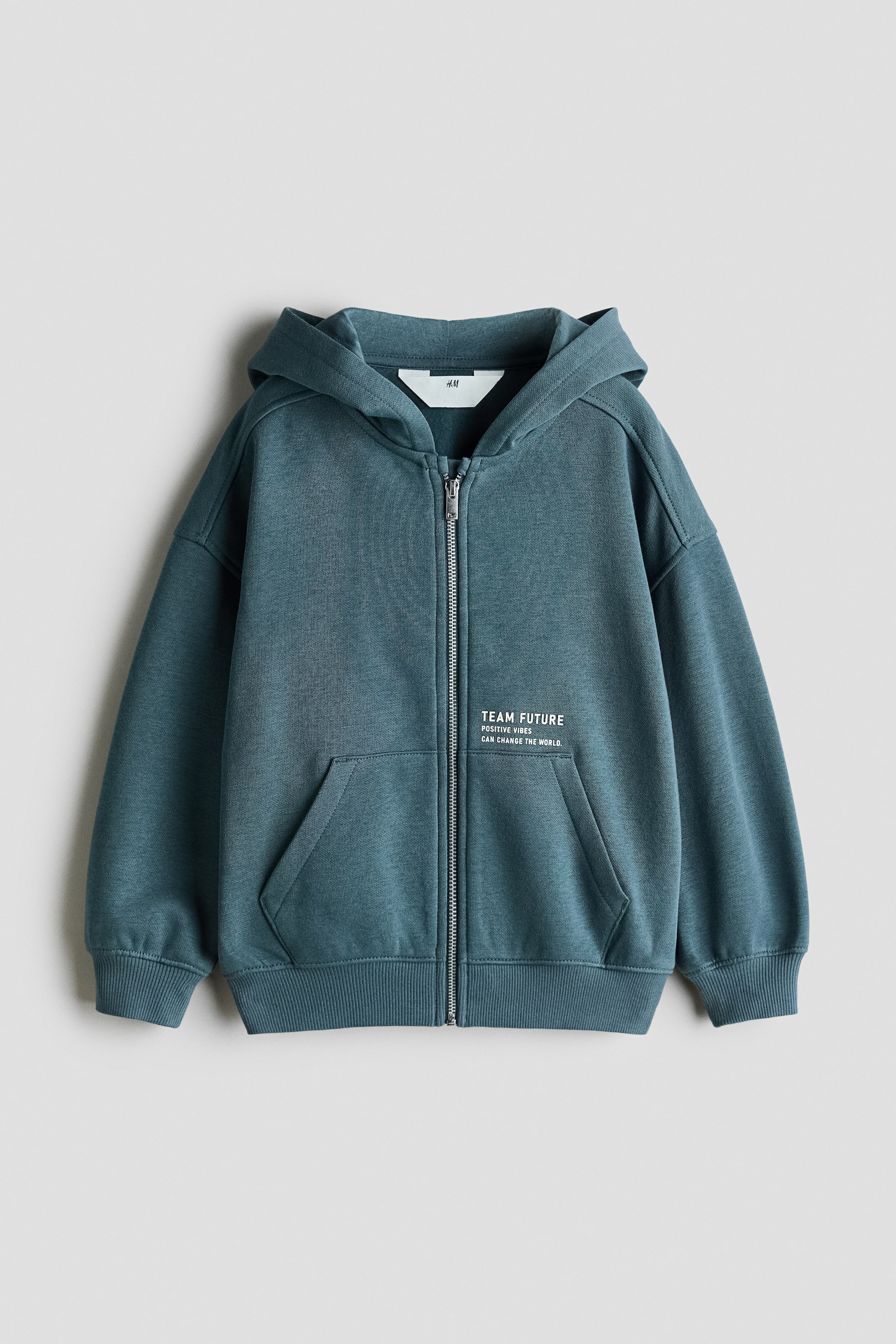 View larger image: Loose-fit zip-through hoodie - Dark turquoise/Team Future - Kids | H&M 1