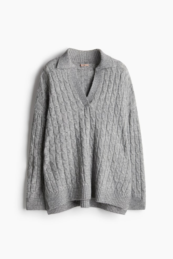 Cable-knit Sweater - Light gray melange/Natural white - 1