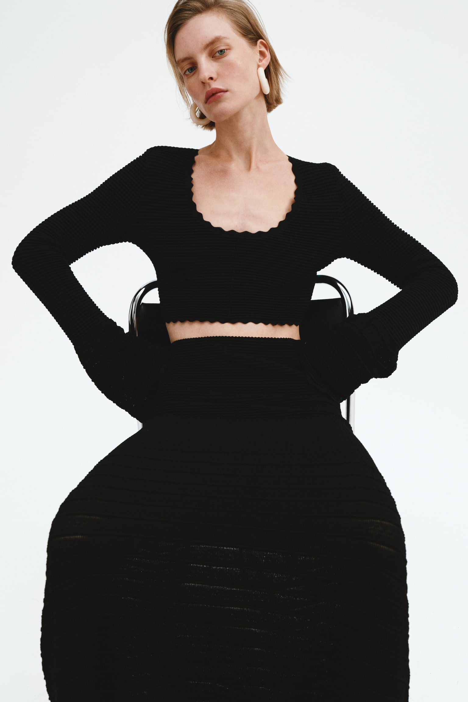 Textured-knit skirt - Black - 3