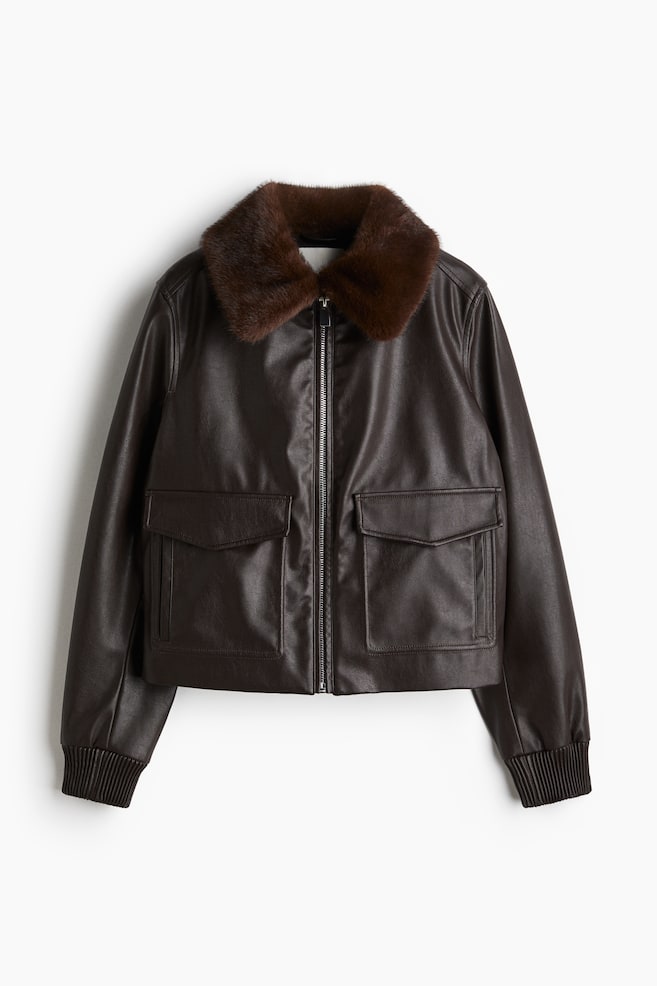 Jacke mit Coating und Kragen - Dunkelbraun - 1