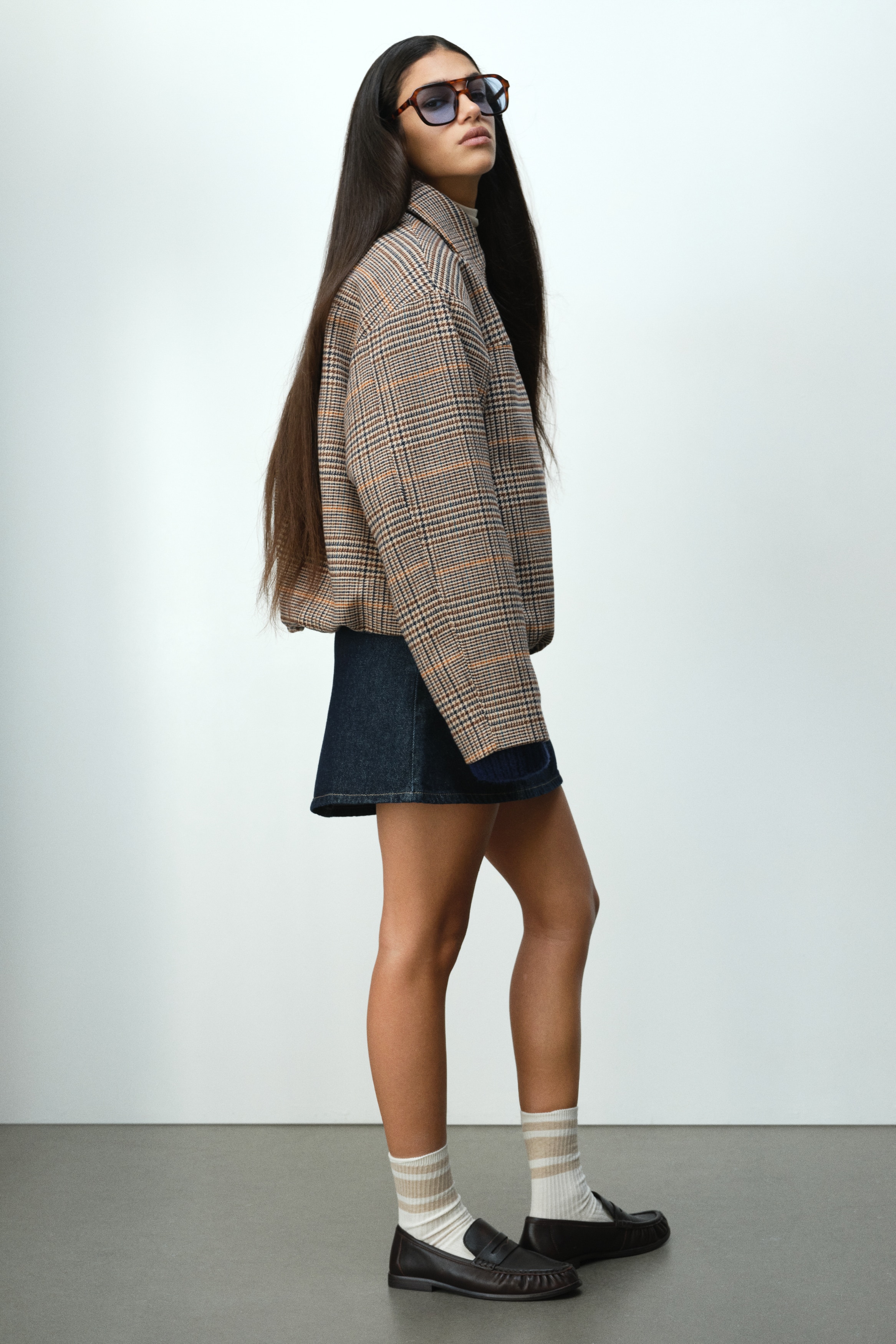 Jachetă de aviator cu guler - Bej-deschis/în carouri/Verde-oliv/Turcoaz-deschis/Gri-deschis/dungi fine/Gri