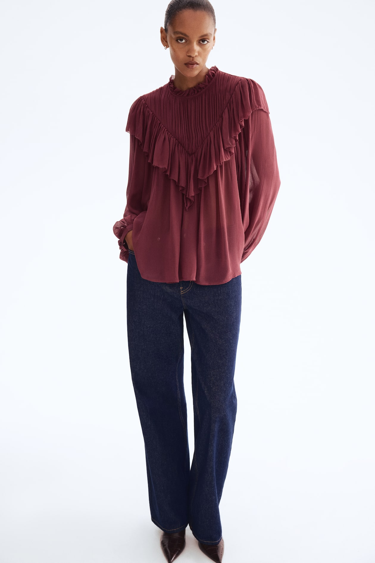 Blouse volantée en mousseline - Bordeaux - FEMME | H&M FR