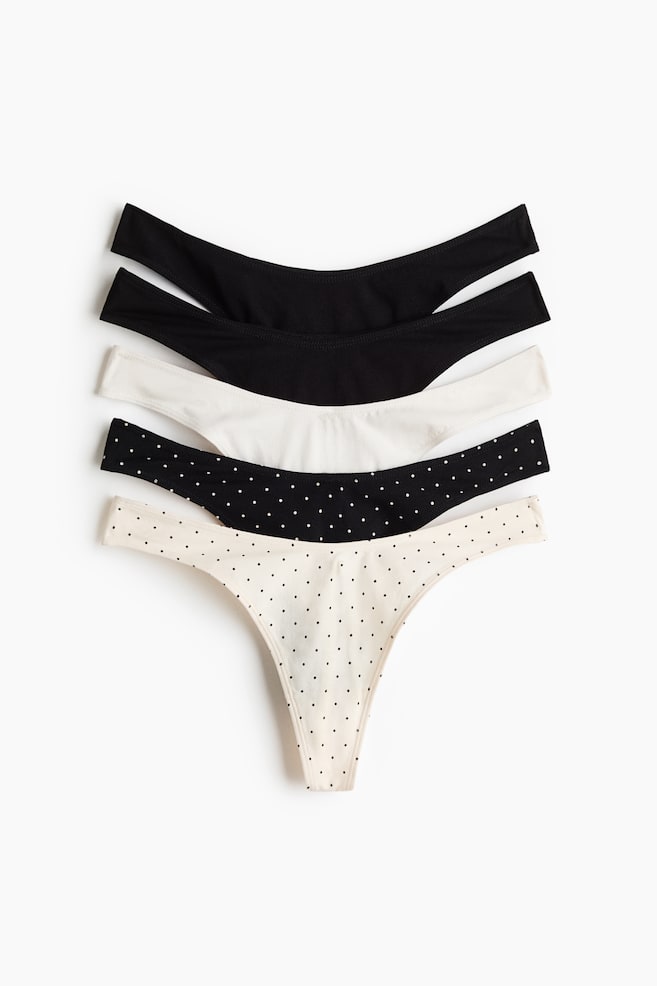 5-pack cotton thong briefs - Black/Cream polka dot/Dark brown/Leopard print/Black/Burgundy/Dark pink/Light pink/Leopard print/Peach pink/Dark grey/Dark brown/Leopard print - 1