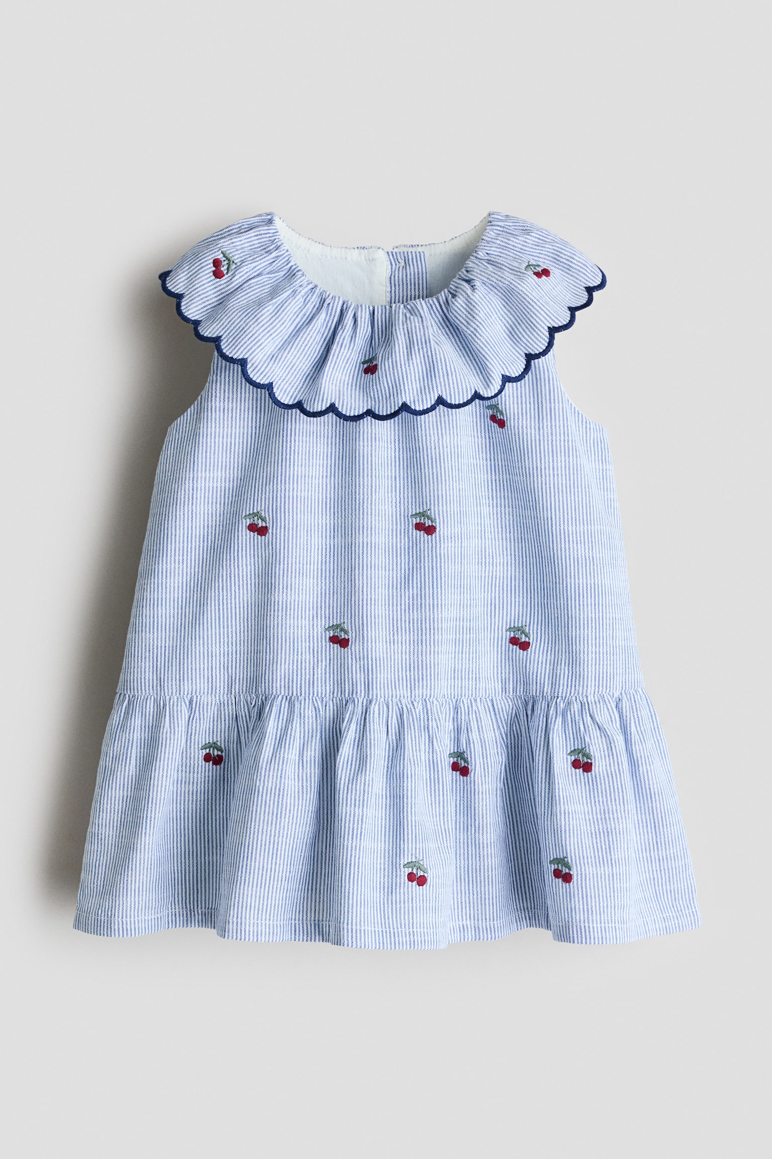 Abito con ricami - Blu righe/ciliegie