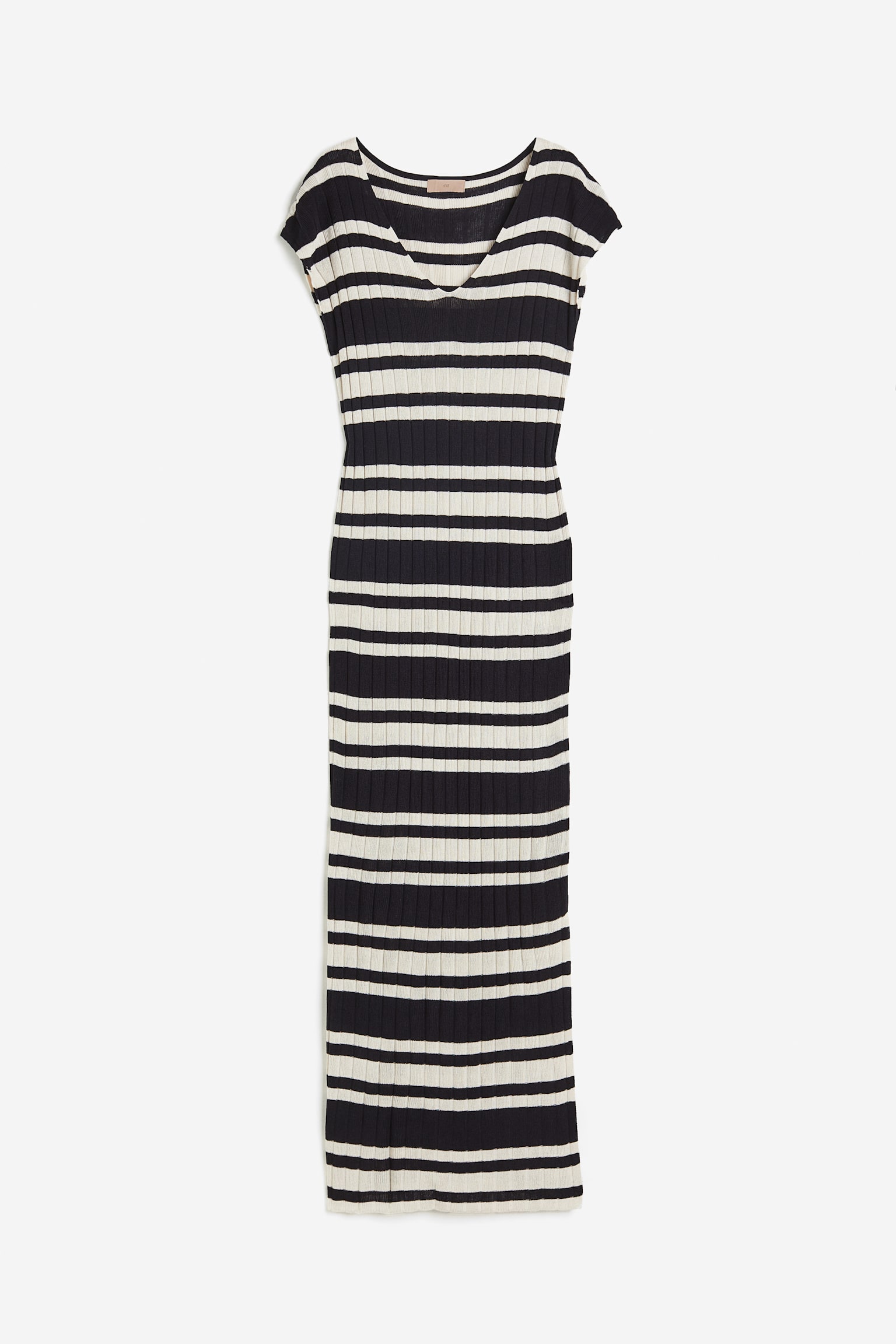 Rib-knit dress - Black/Striped - 1