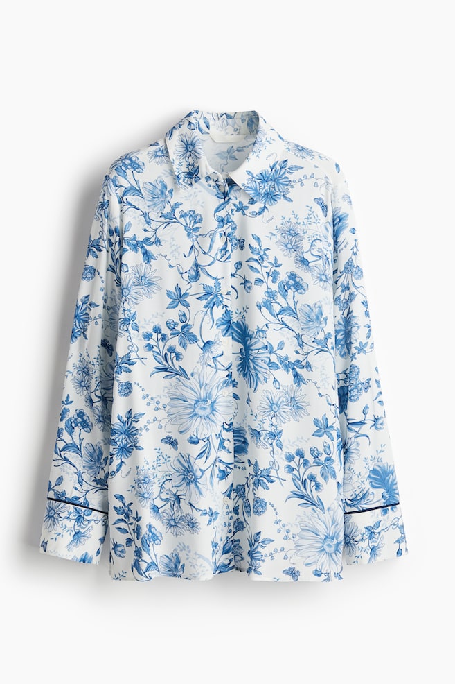 Crêpe shirt - White/Blue floral - 1