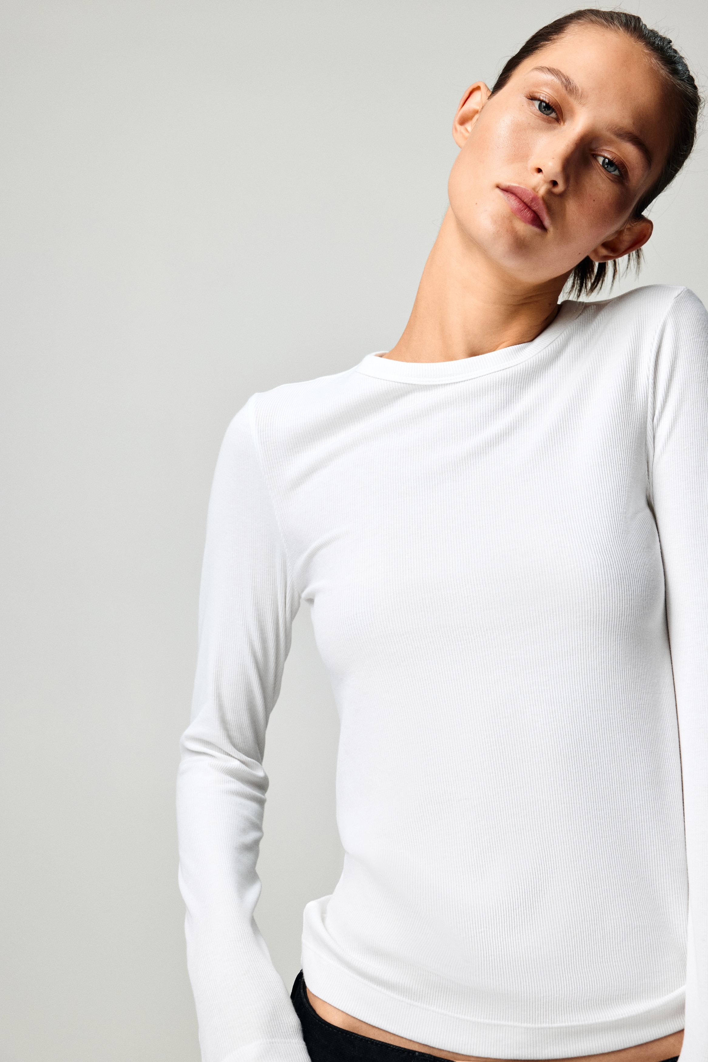 Ribbed cotton-blend top