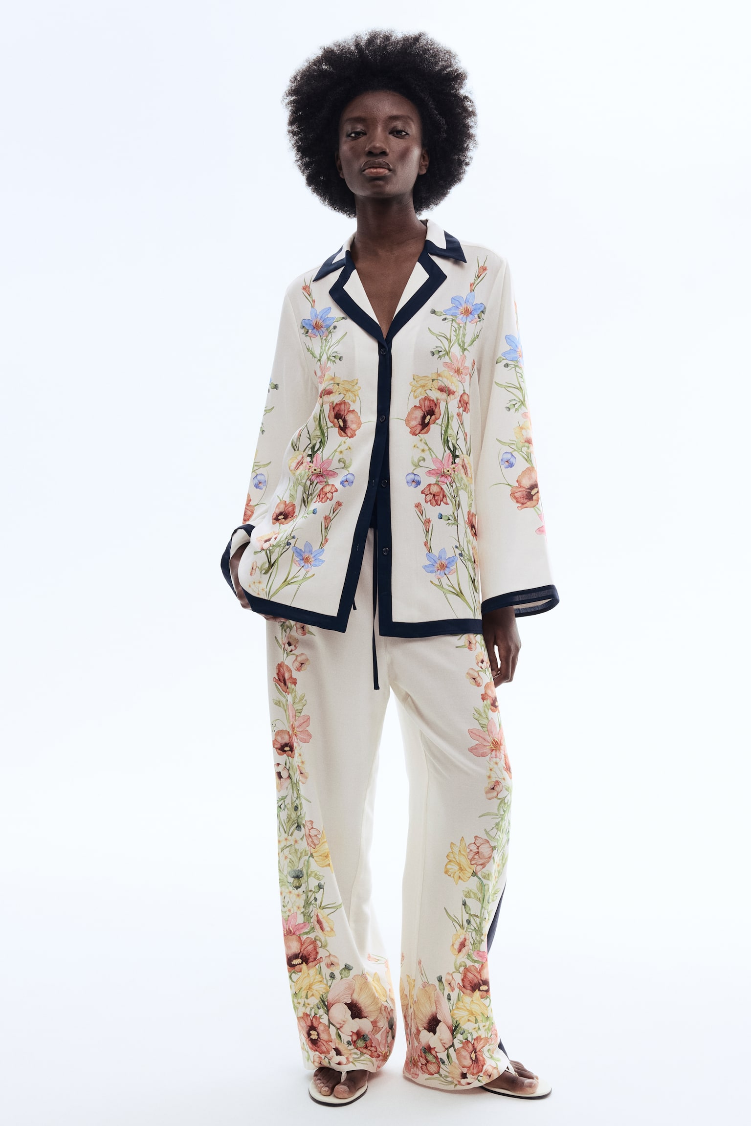 Printed Lyocell Pants - Cream/floral - 4