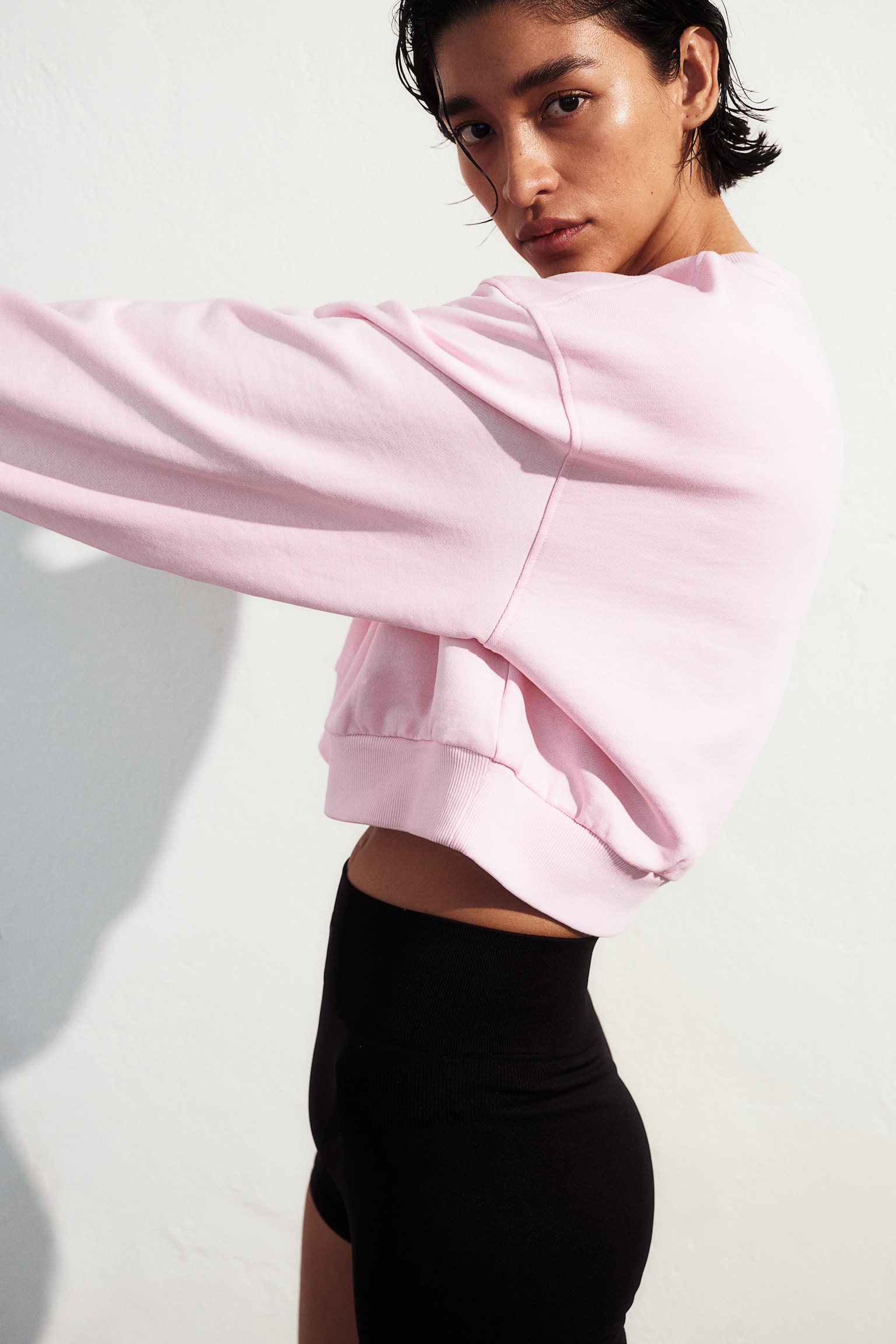 Cropped sweatshirt - Light pink/Light grey marl/Blue - 1