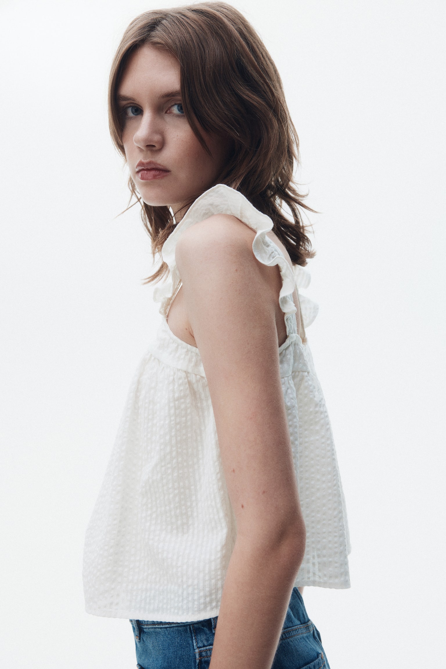 Top en seersucker de algodón - Blanco/Beige claro/Franjas/Azul claro/Cuadros - 5